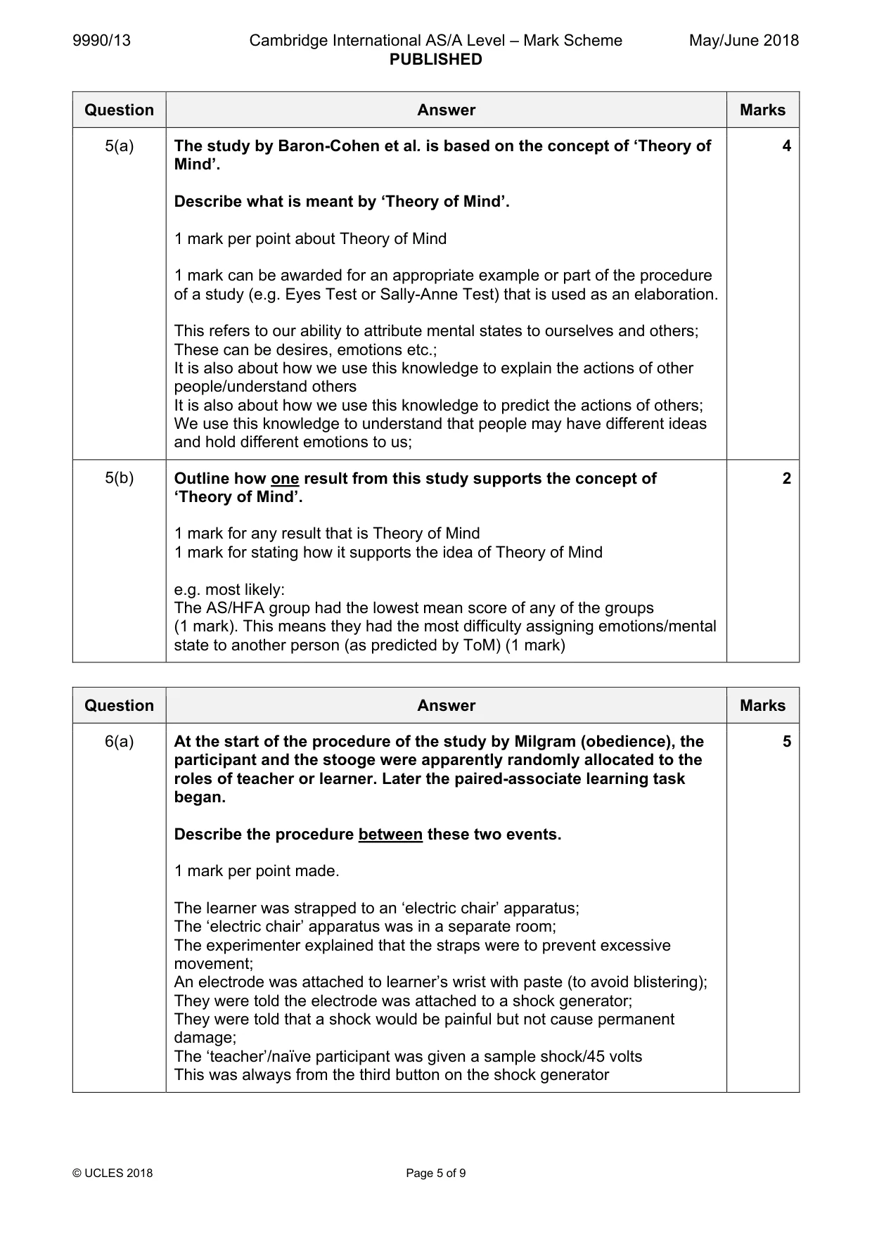 Mark scheme, page 5 of 9