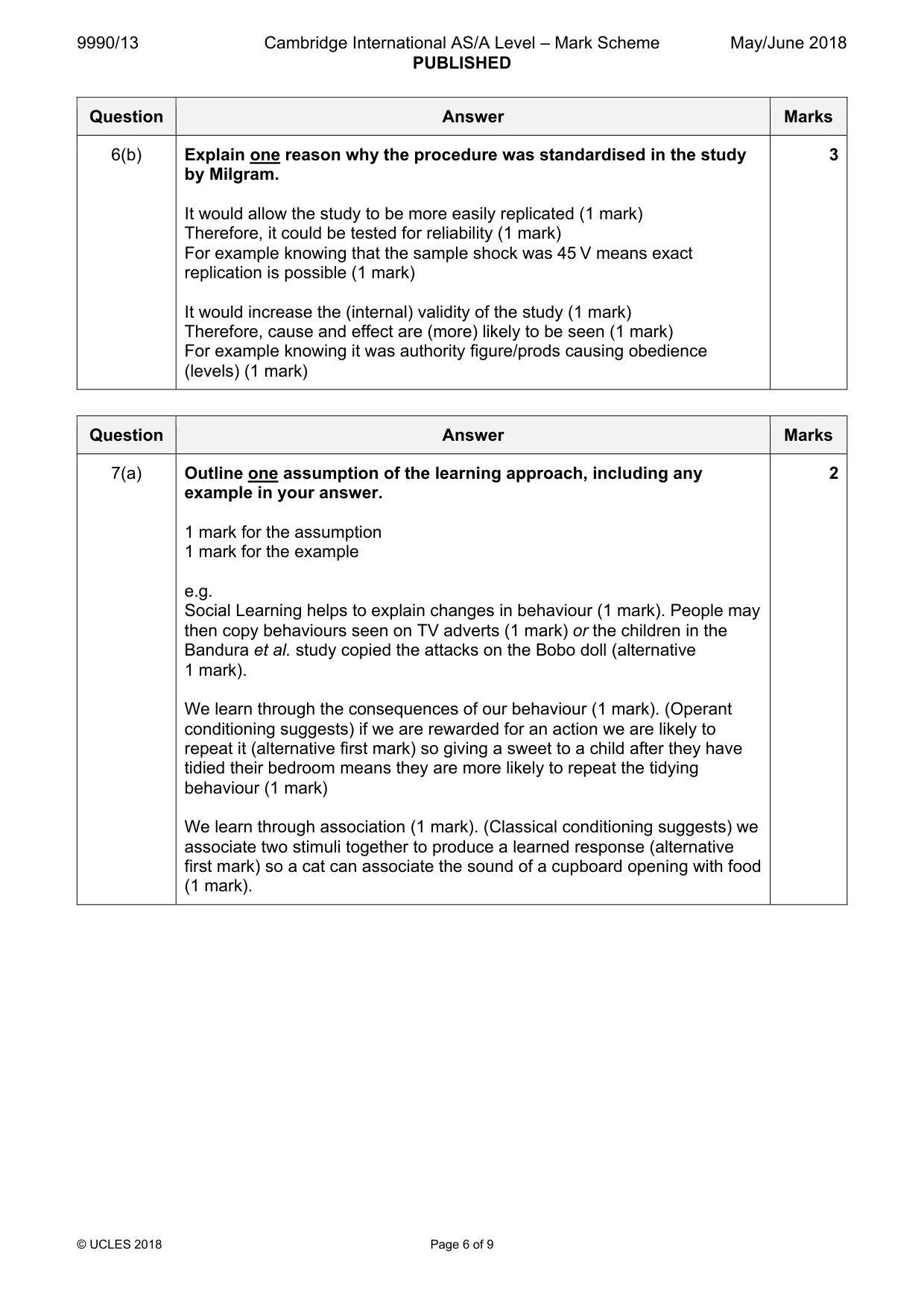 Mark scheme, page 6 of 9