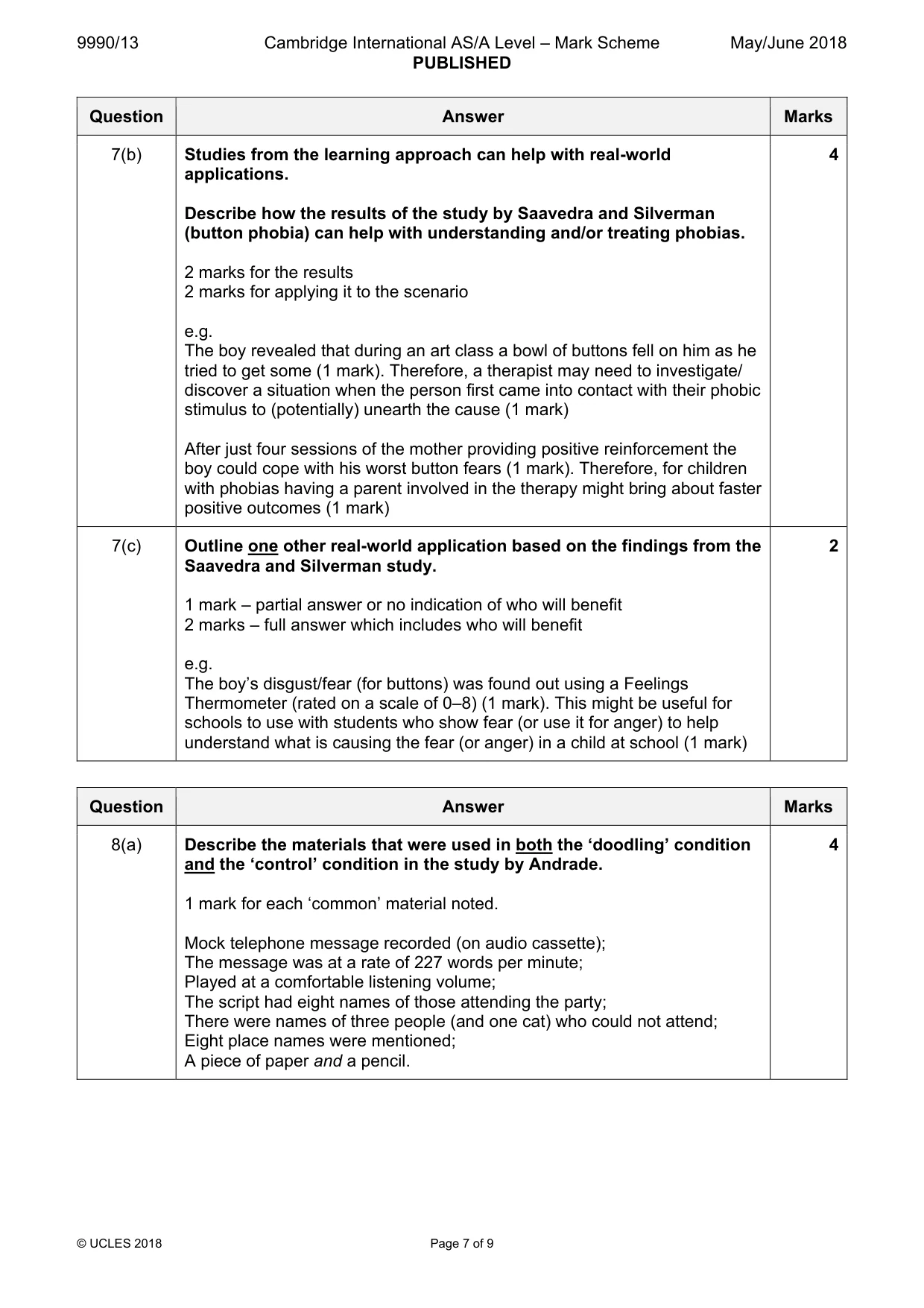 Mark scheme, page 7 of 9