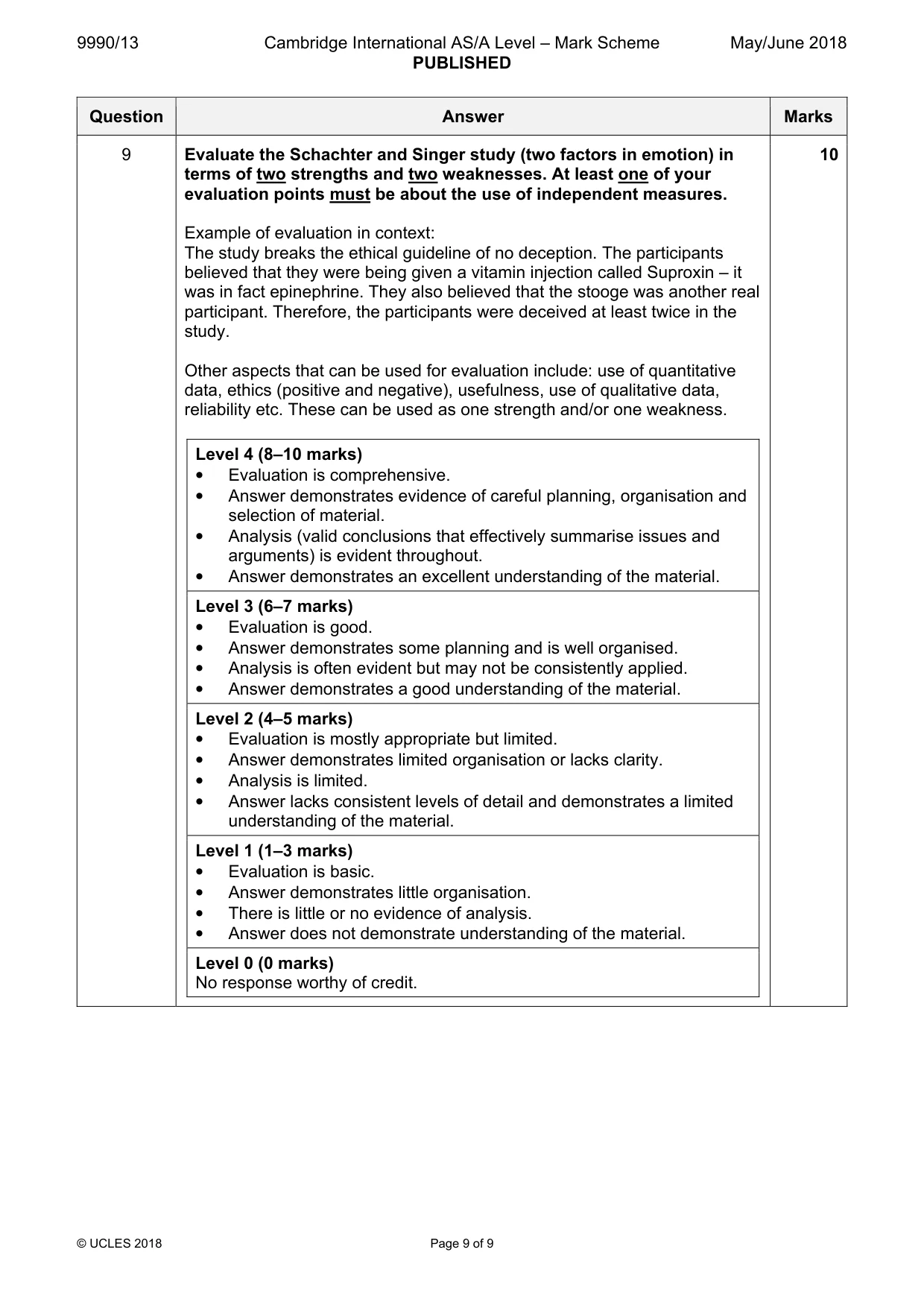 Mark scheme, page 9 of 9