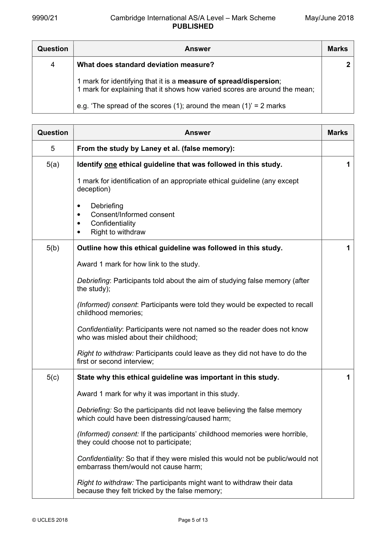 Mark scheme, page 5 of 13