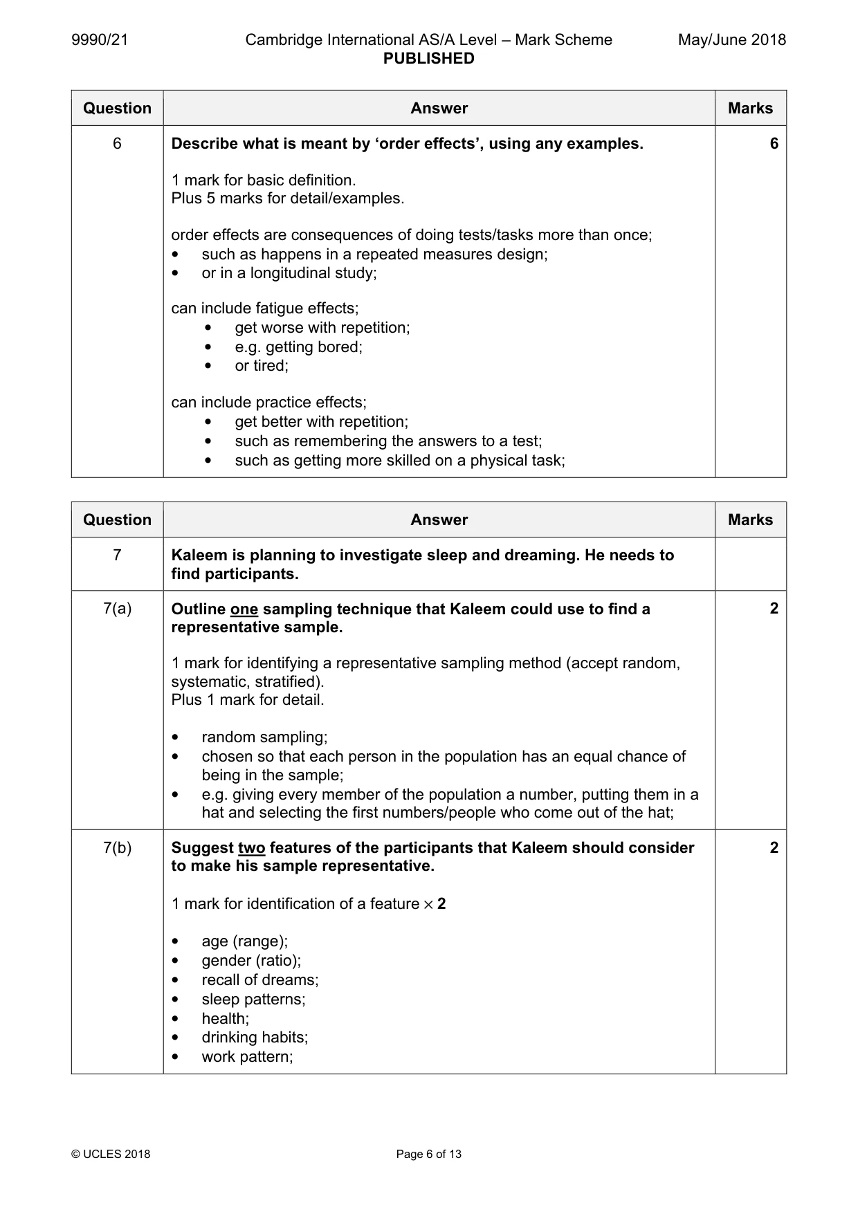 Mark scheme, page 6 of 13