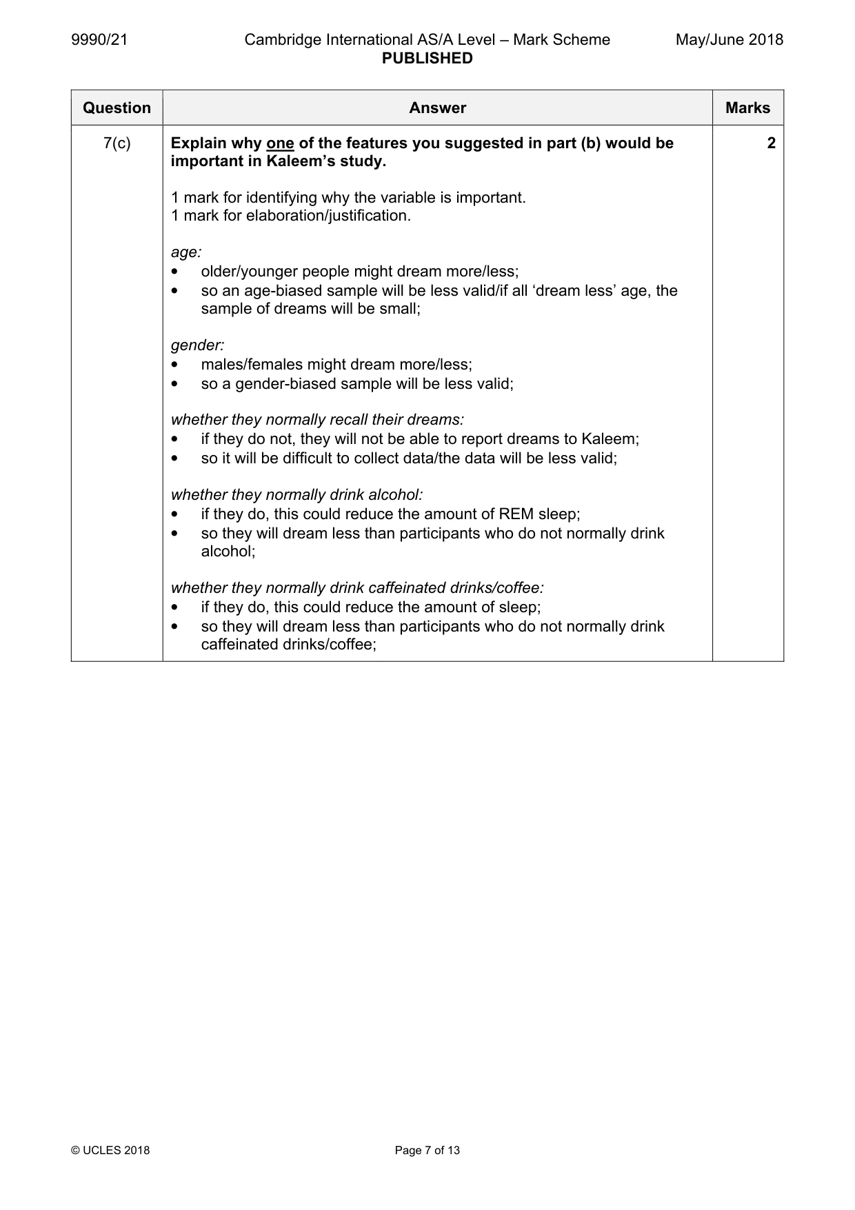 Mark scheme, page 7 of 13
