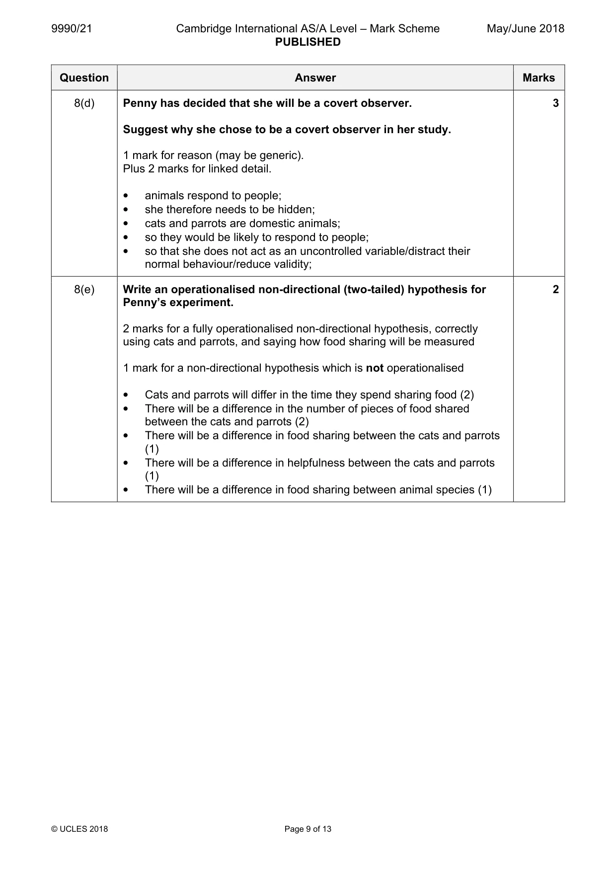 Mark scheme, page 9 of 13