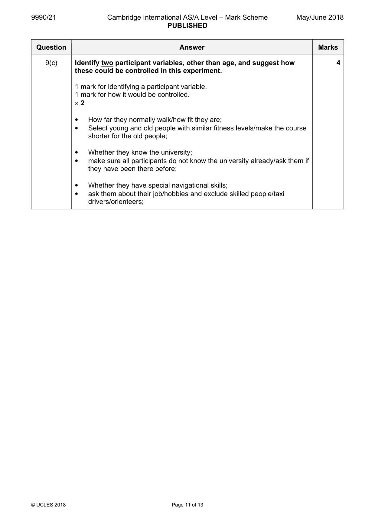 Mark scheme, page 11 of 13