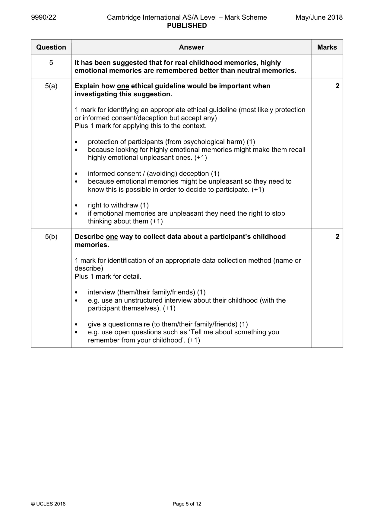 Mark scheme, page 5 of 12