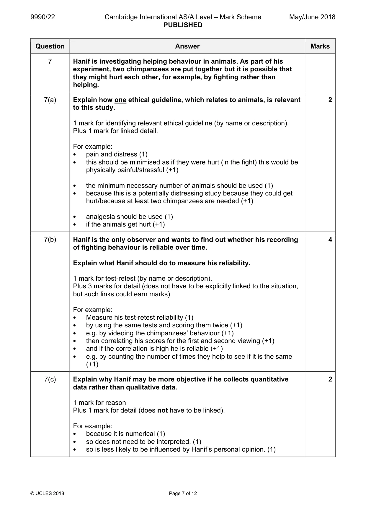 Mark scheme, page 7 of 12