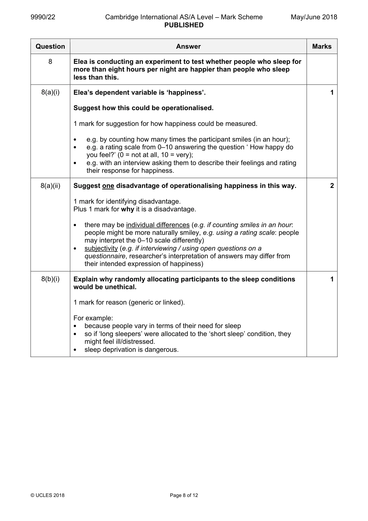 Mark scheme, page 8 of 12