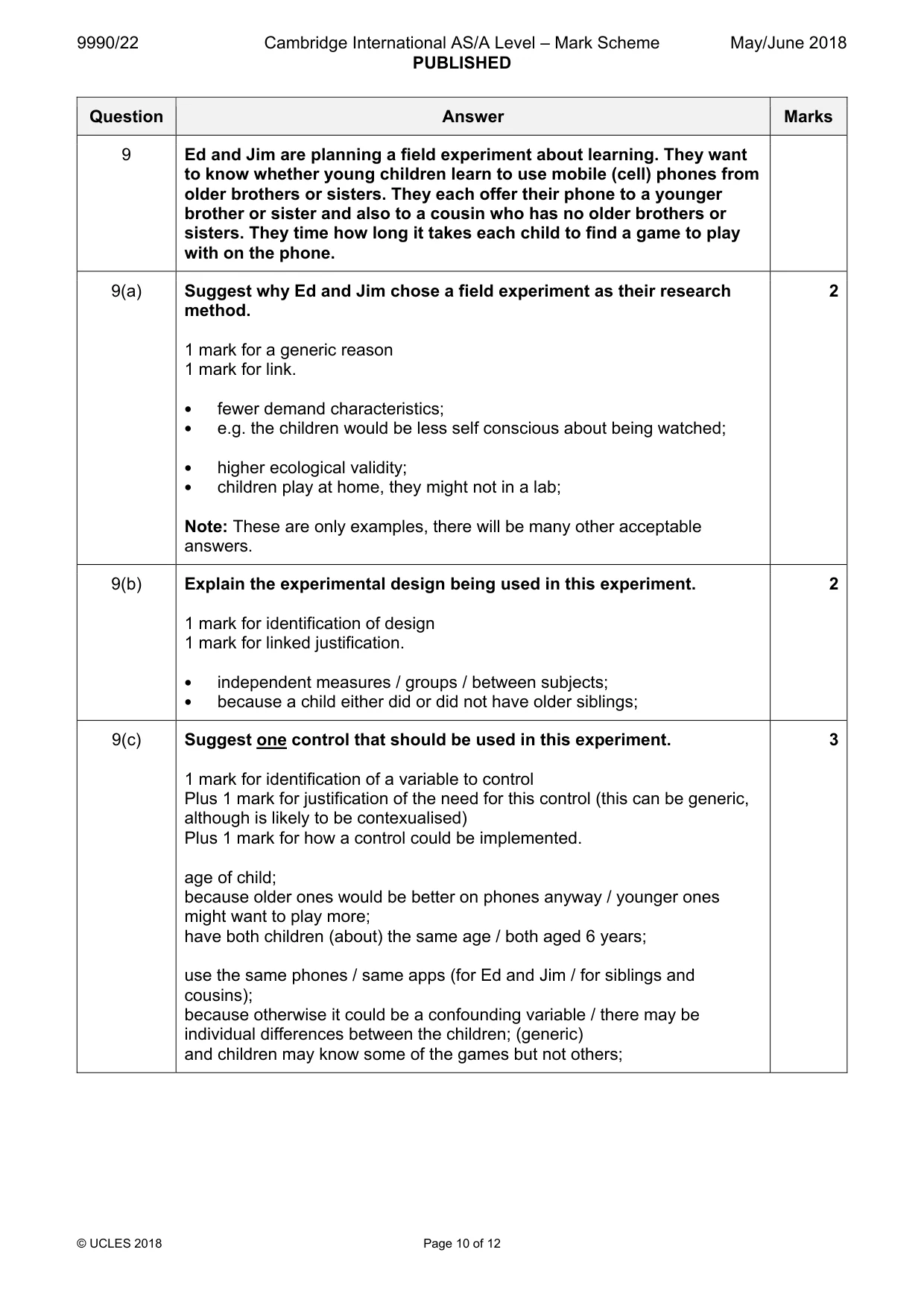 Mark scheme, page 10 of 12