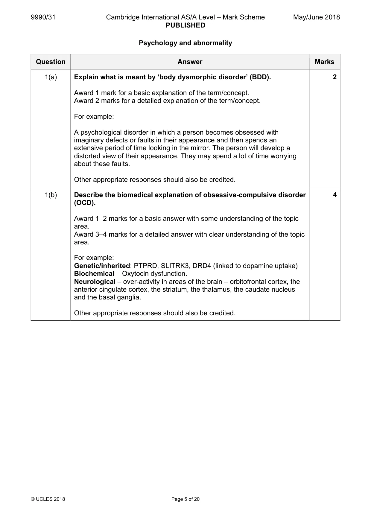 Mark scheme, page 5 of 20