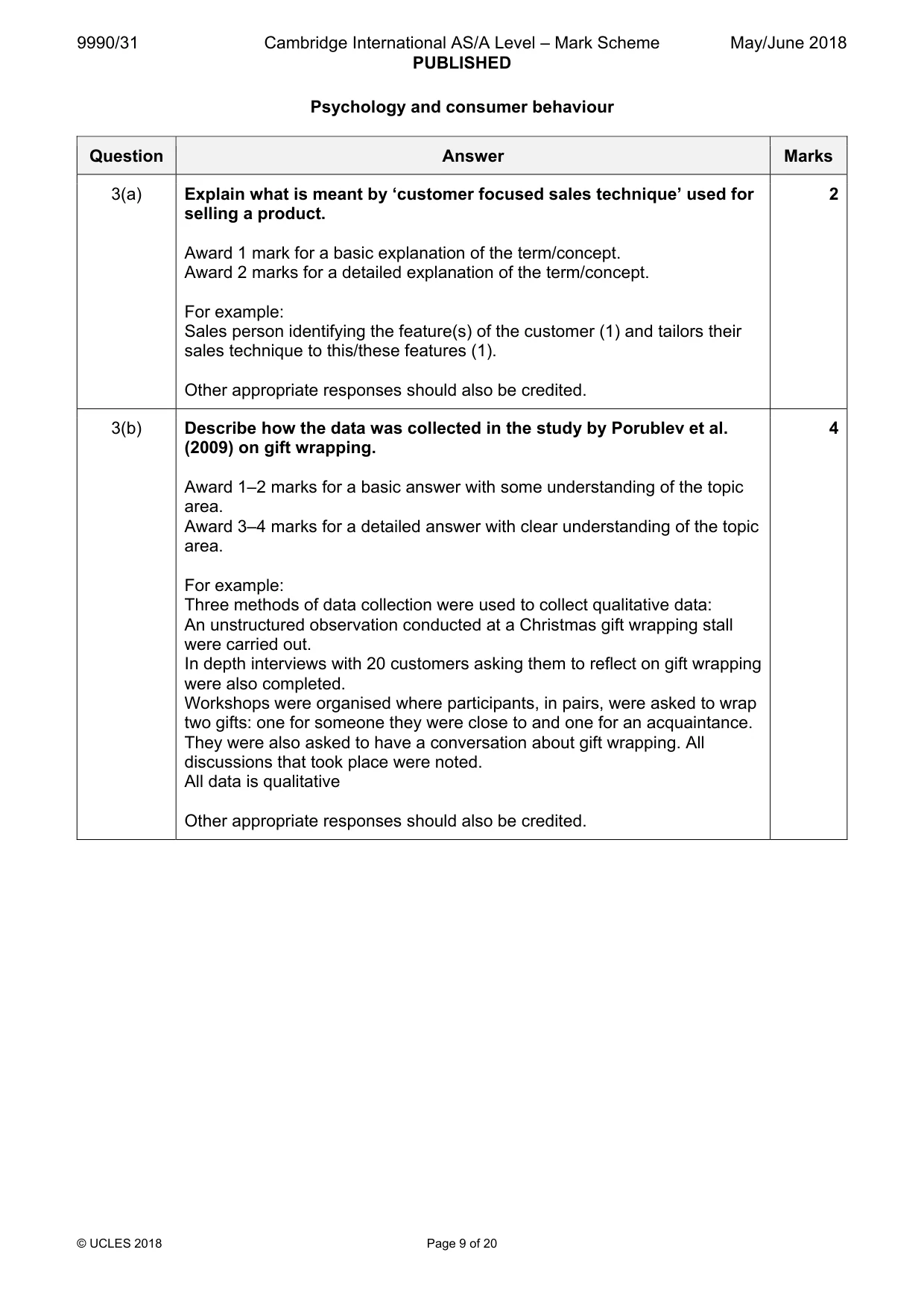 Mark scheme, page 9 of 20