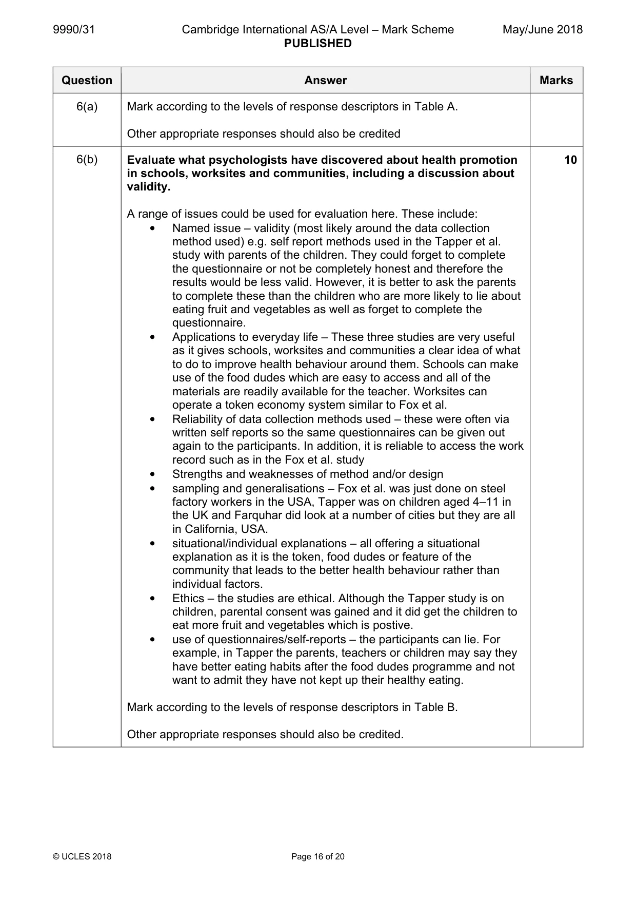 Mark scheme, page 16 of 20
