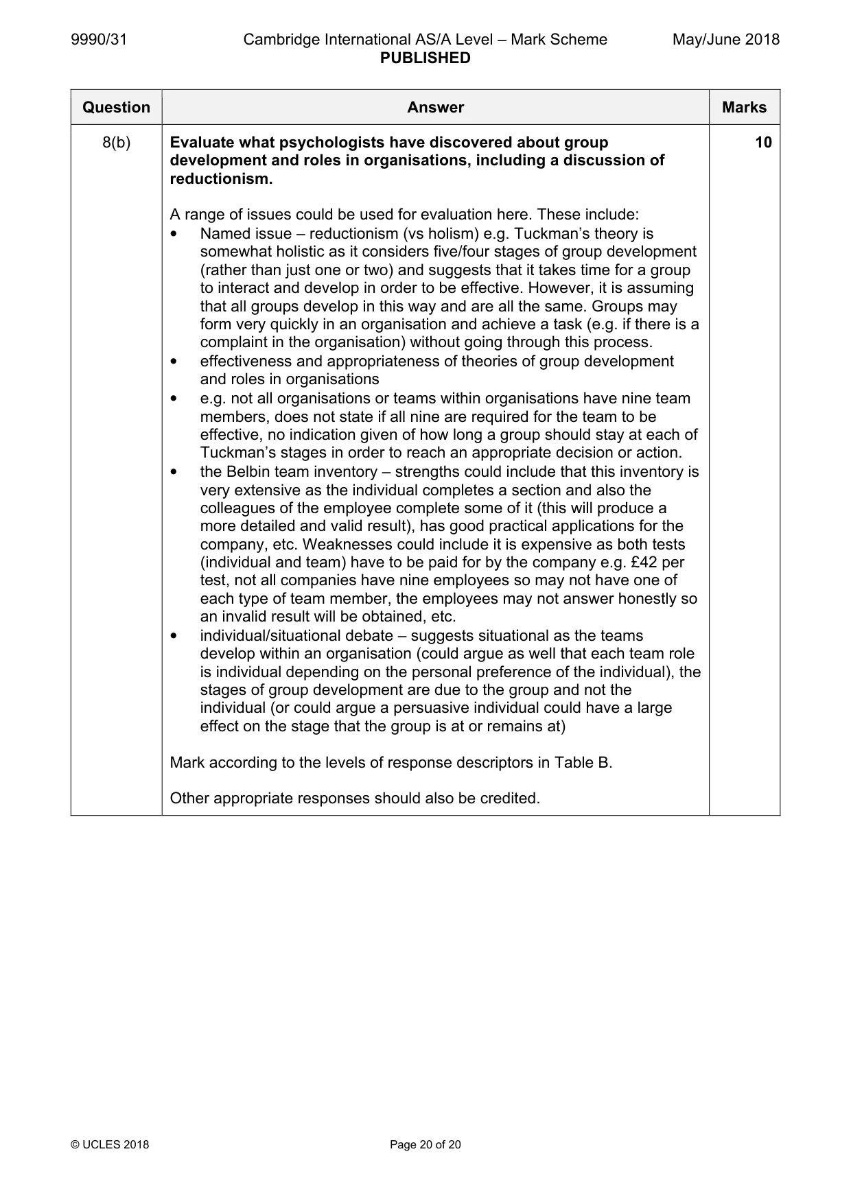 Mark scheme, page 20 of 20