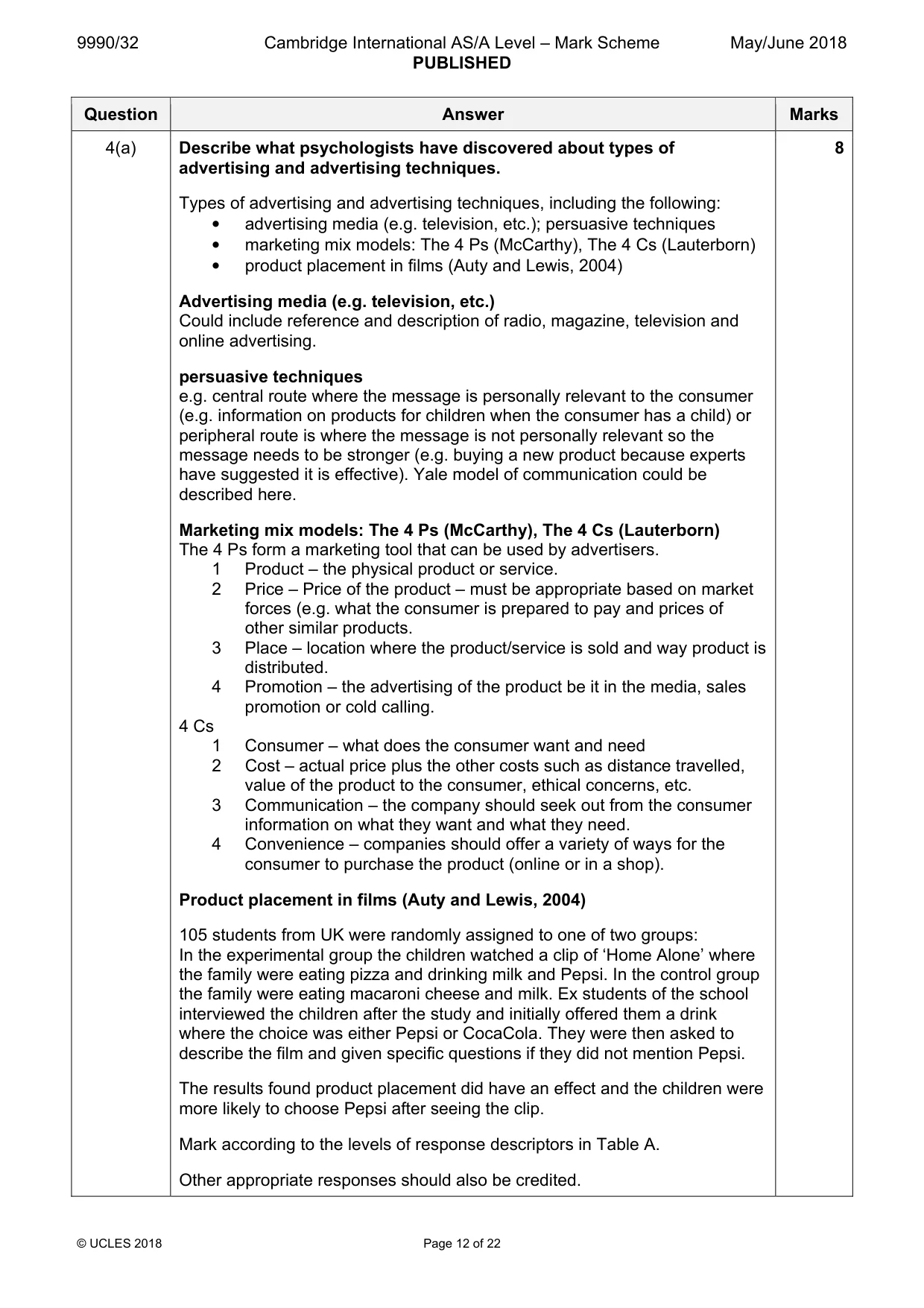 Mark scheme, page 12 of 22