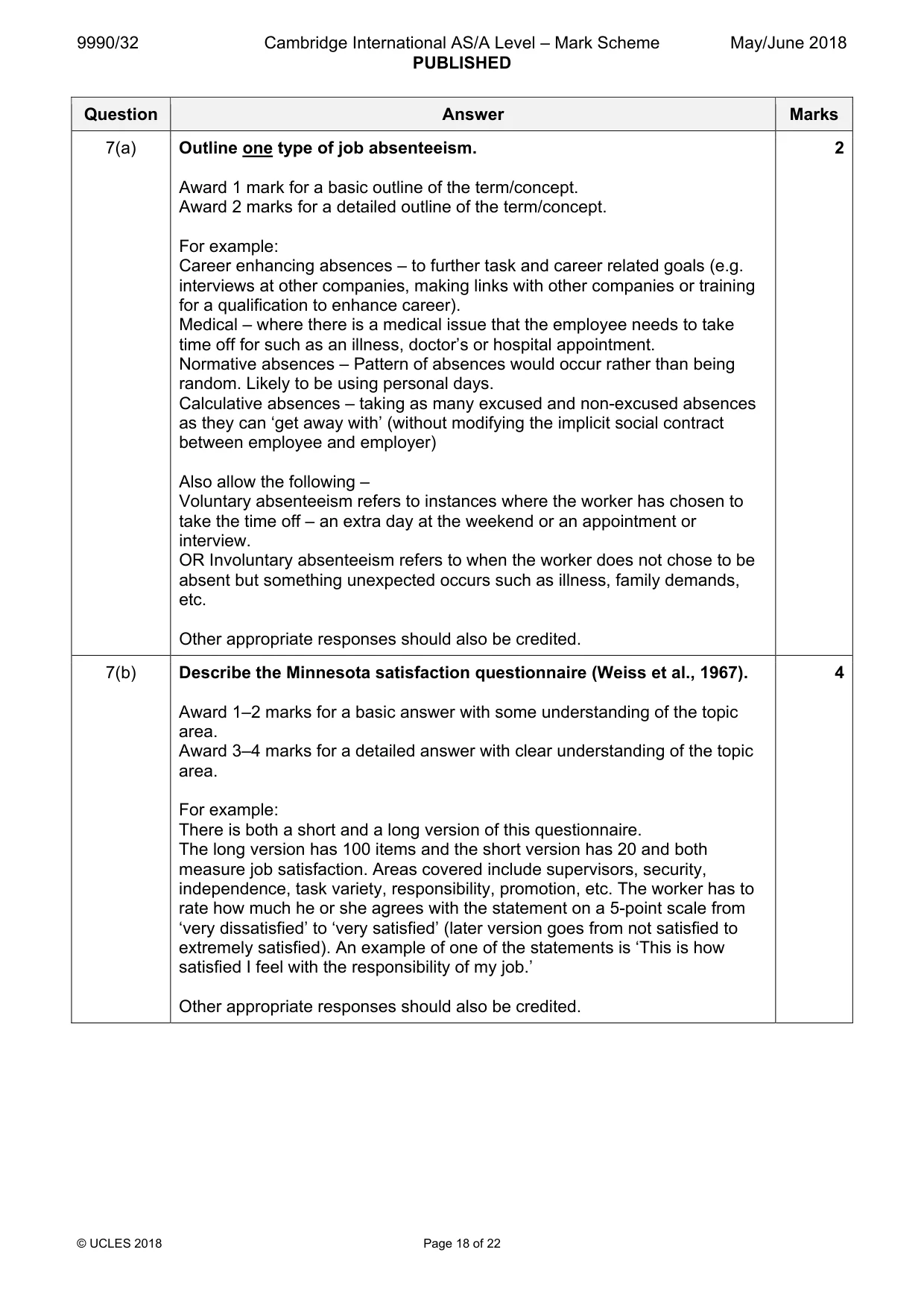 Mark scheme, page 18 of 22