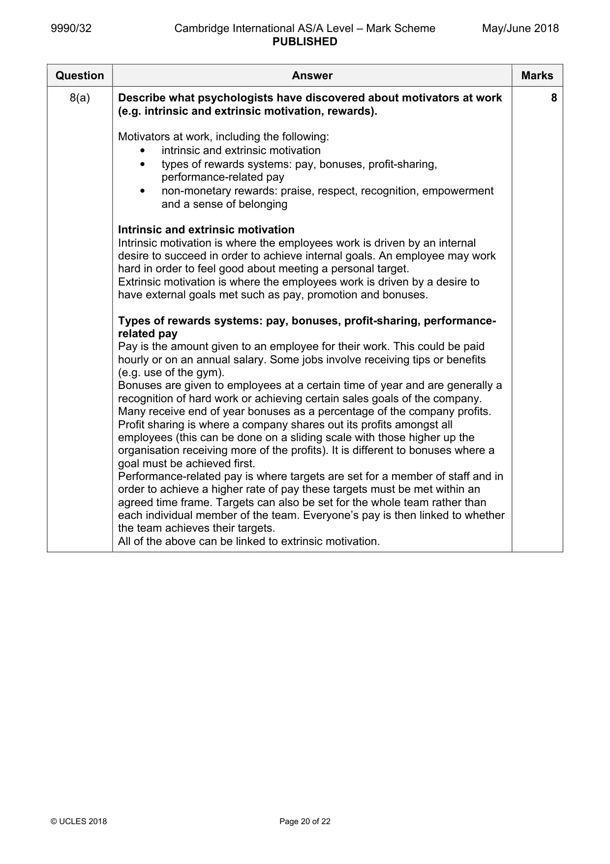 Mark scheme, page 20 of 22