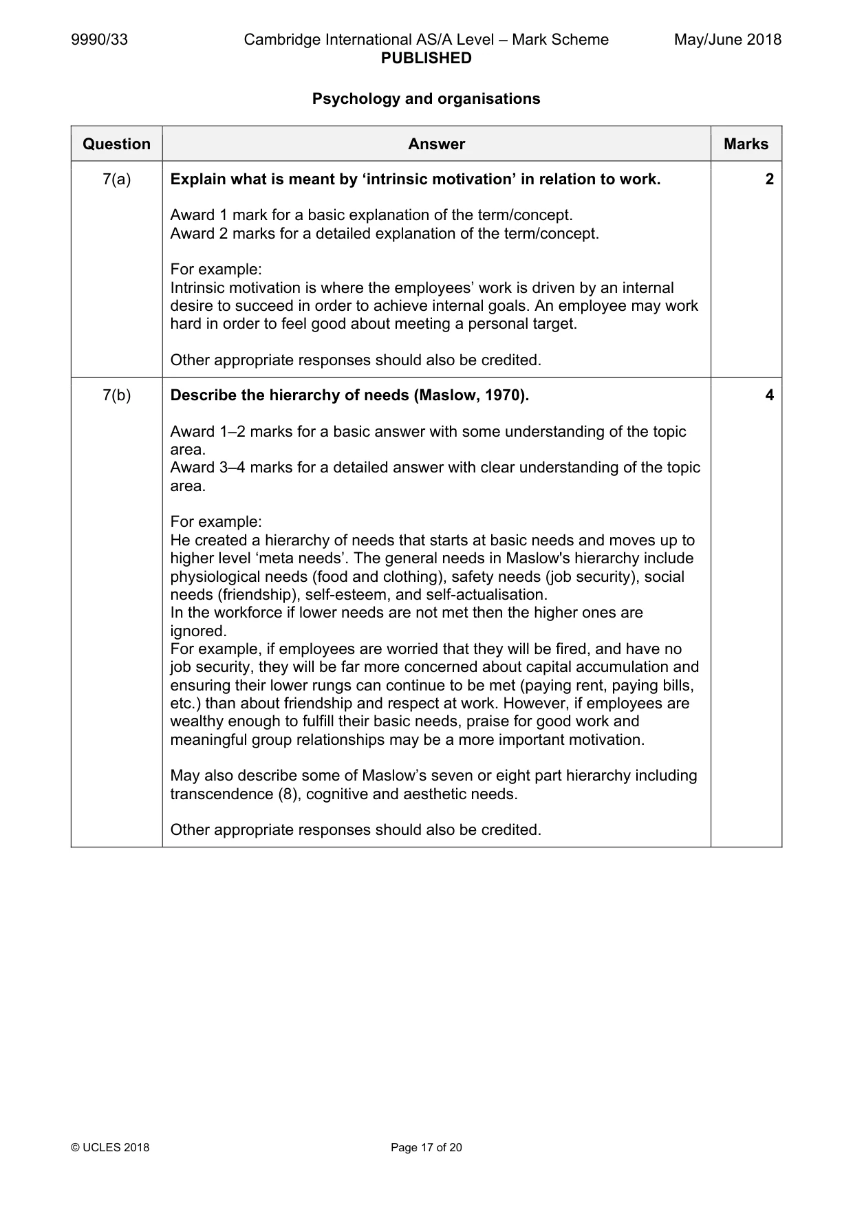 Mark scheme, page 17 of 20