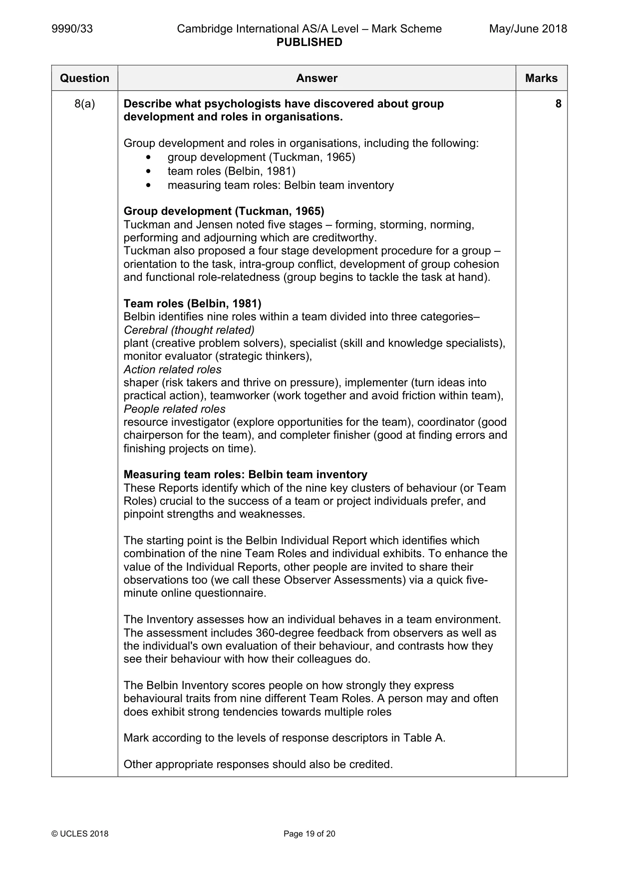 Mark scheme, page 19 of 20