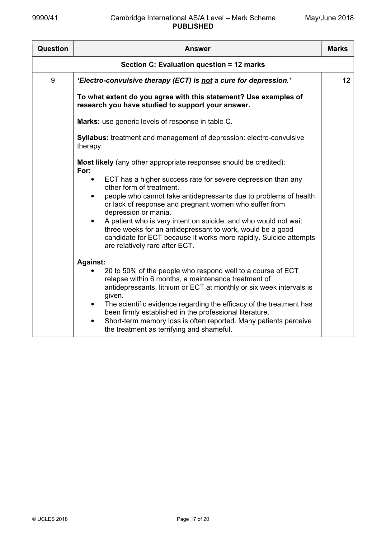 Mark scheme, page 17 of 20