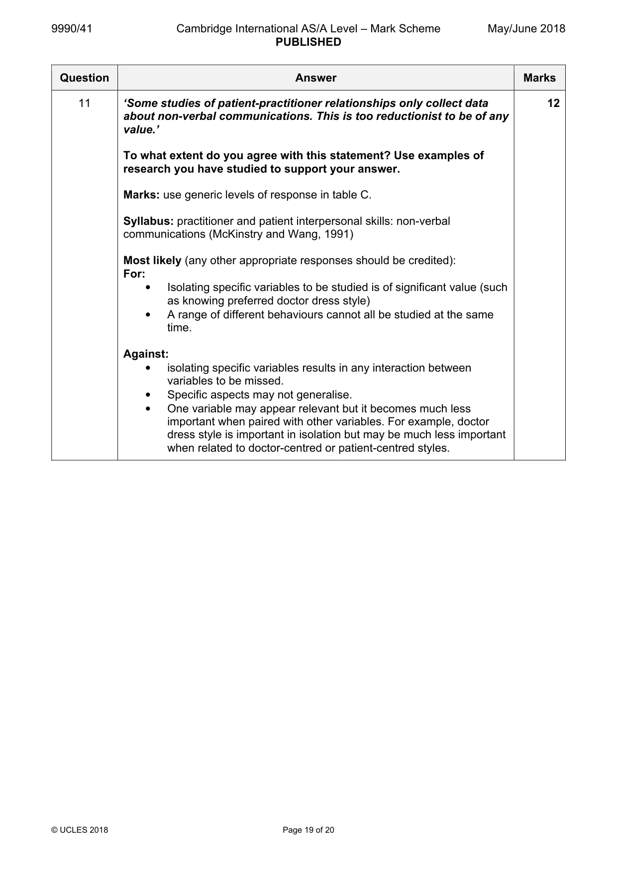 Mark scheme, page 19 of 20