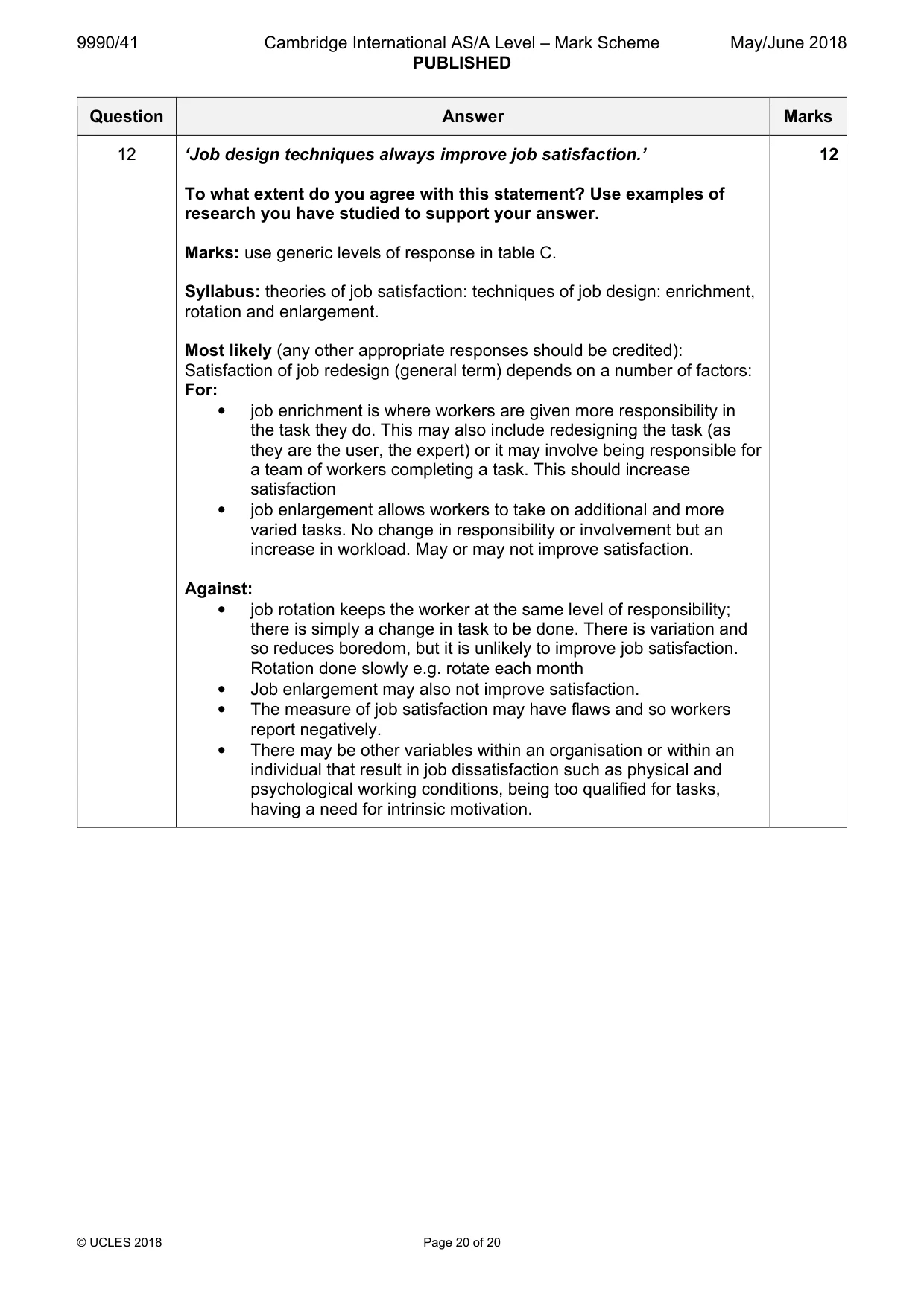 Mark scheme, page 20 of 20