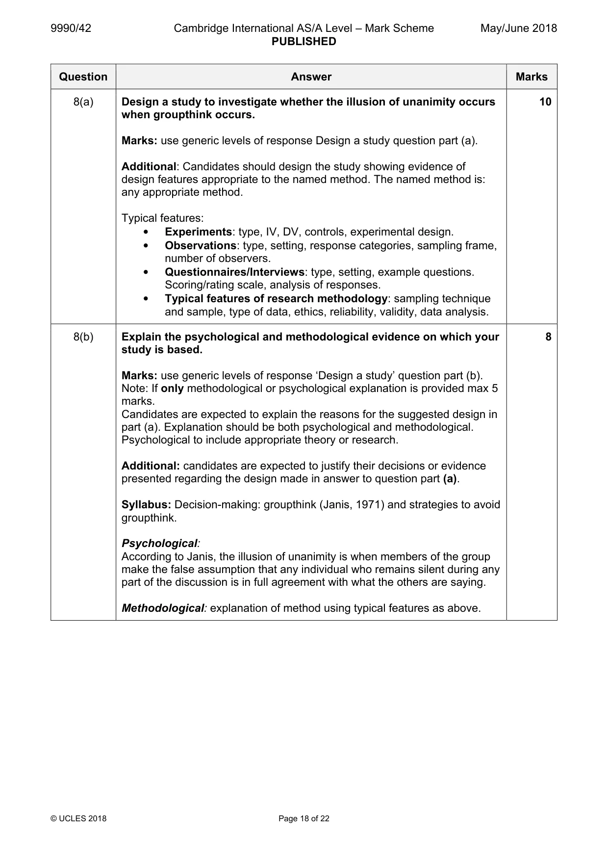 Mark scheme, page 18 of 22