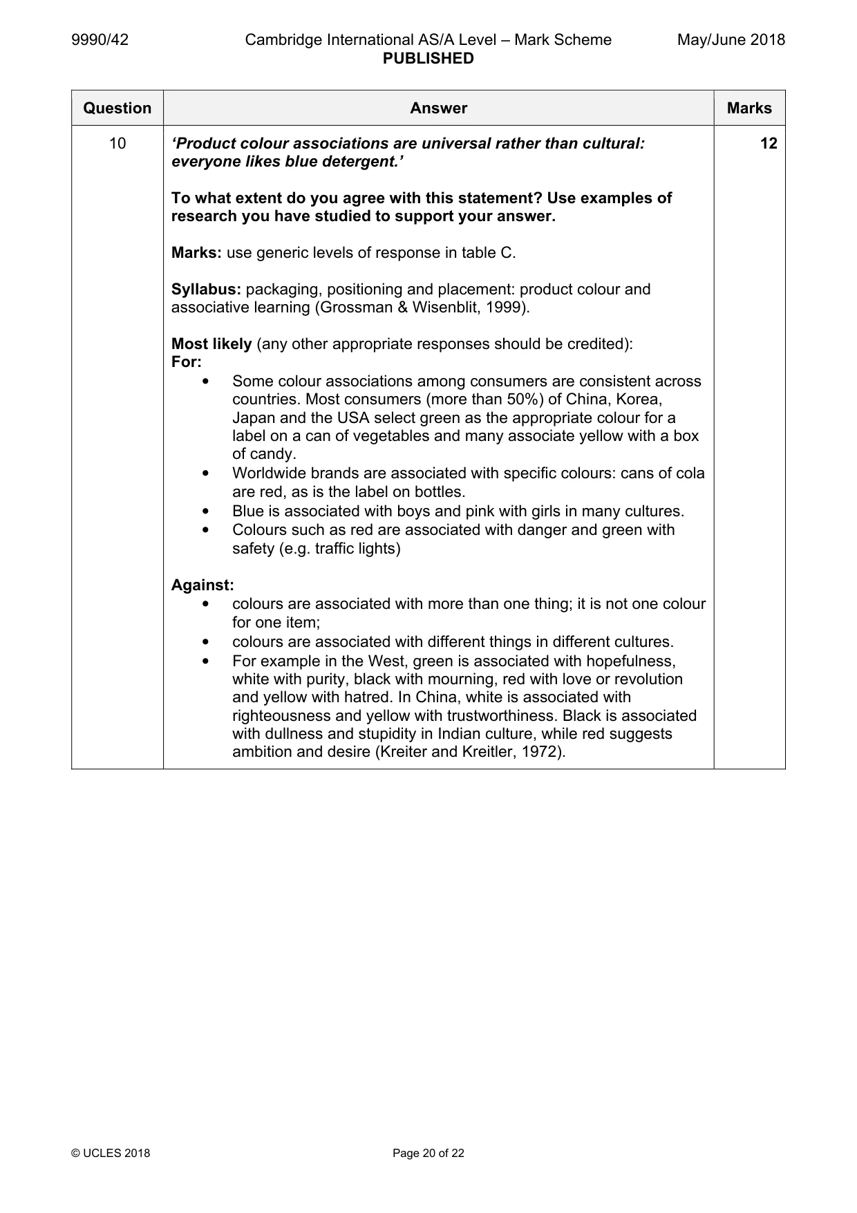 Mark scheme, page 20 of 22