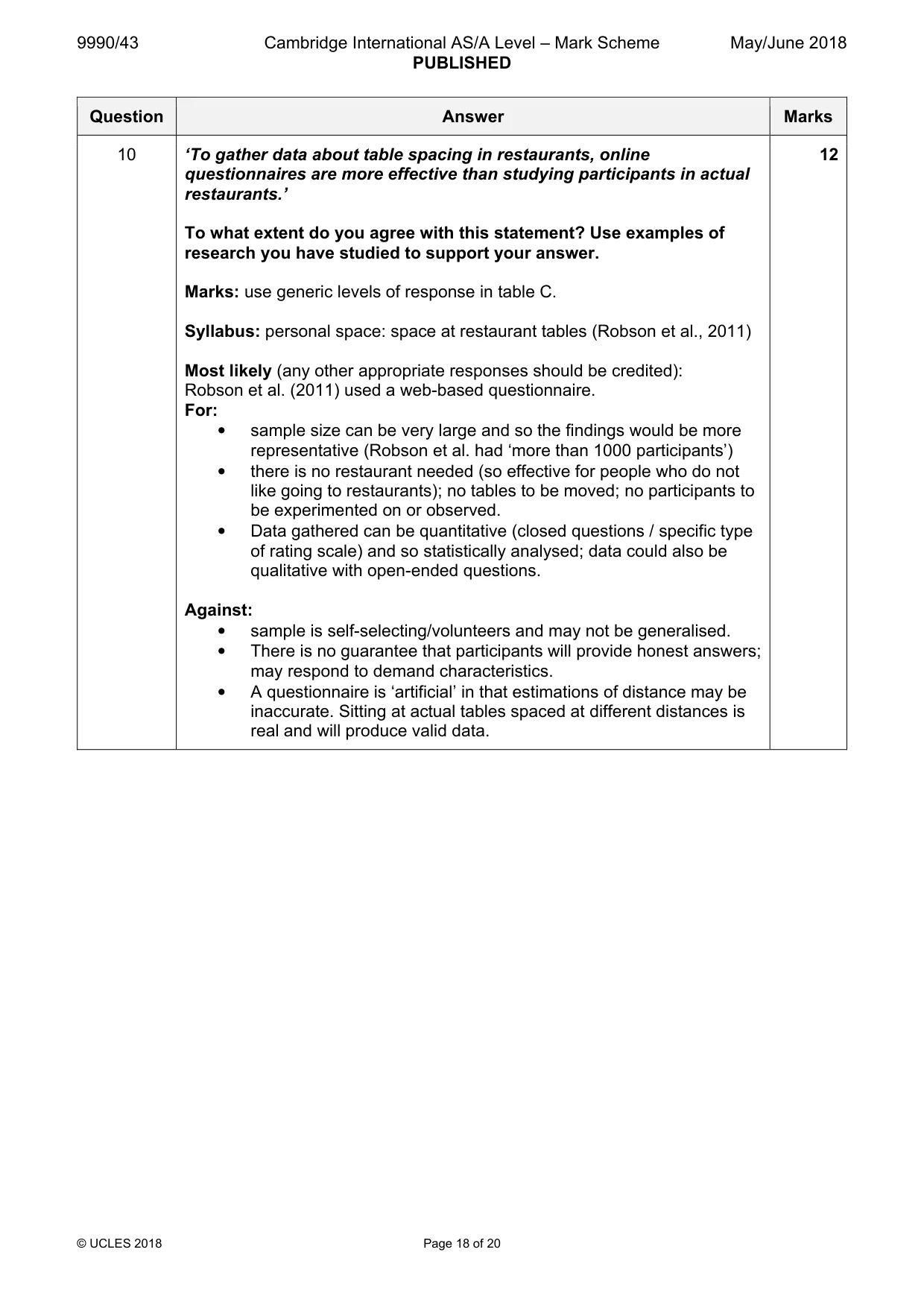 Mark scheme, page 18 of 20