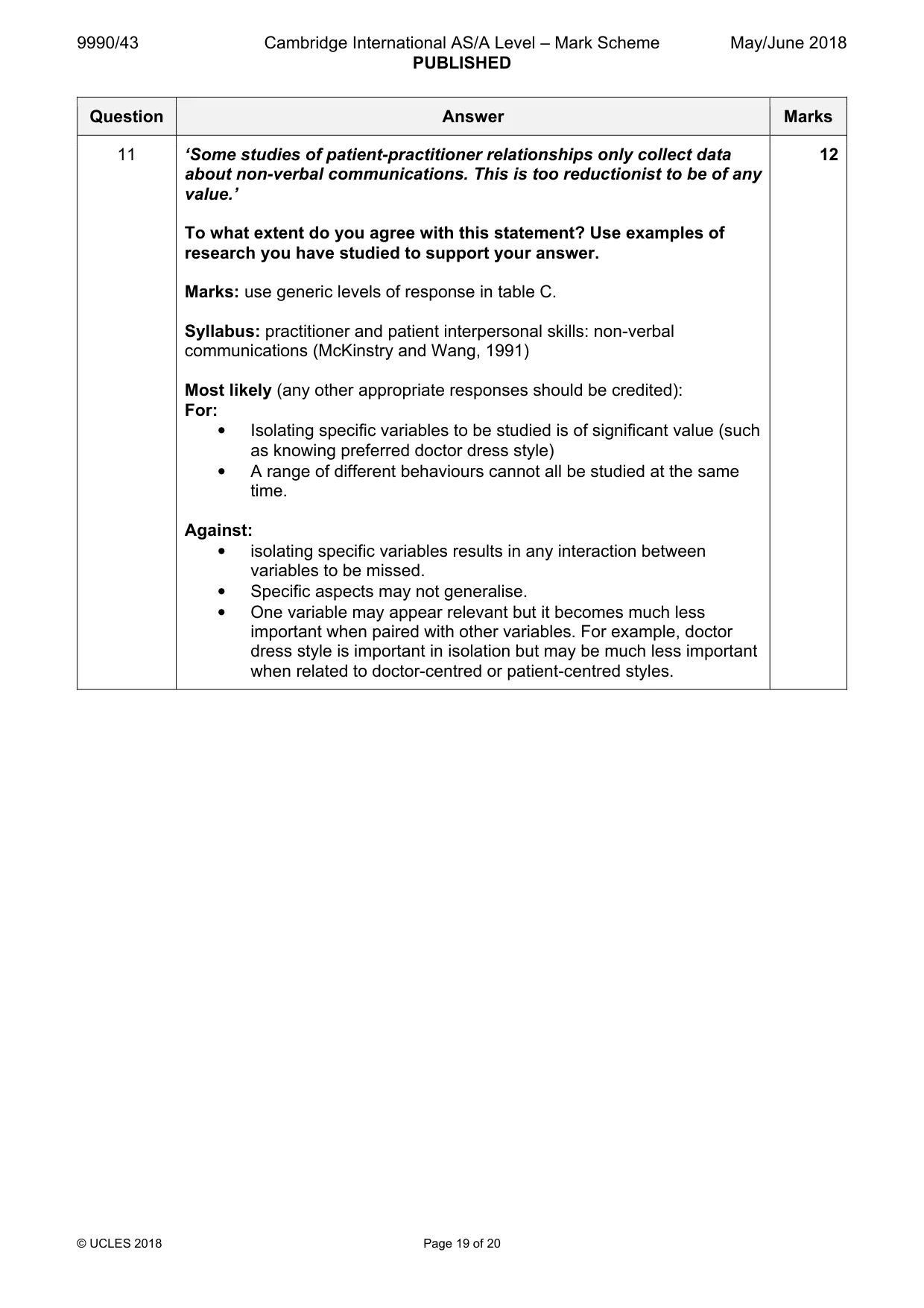Mark scheme, page 19 of 20