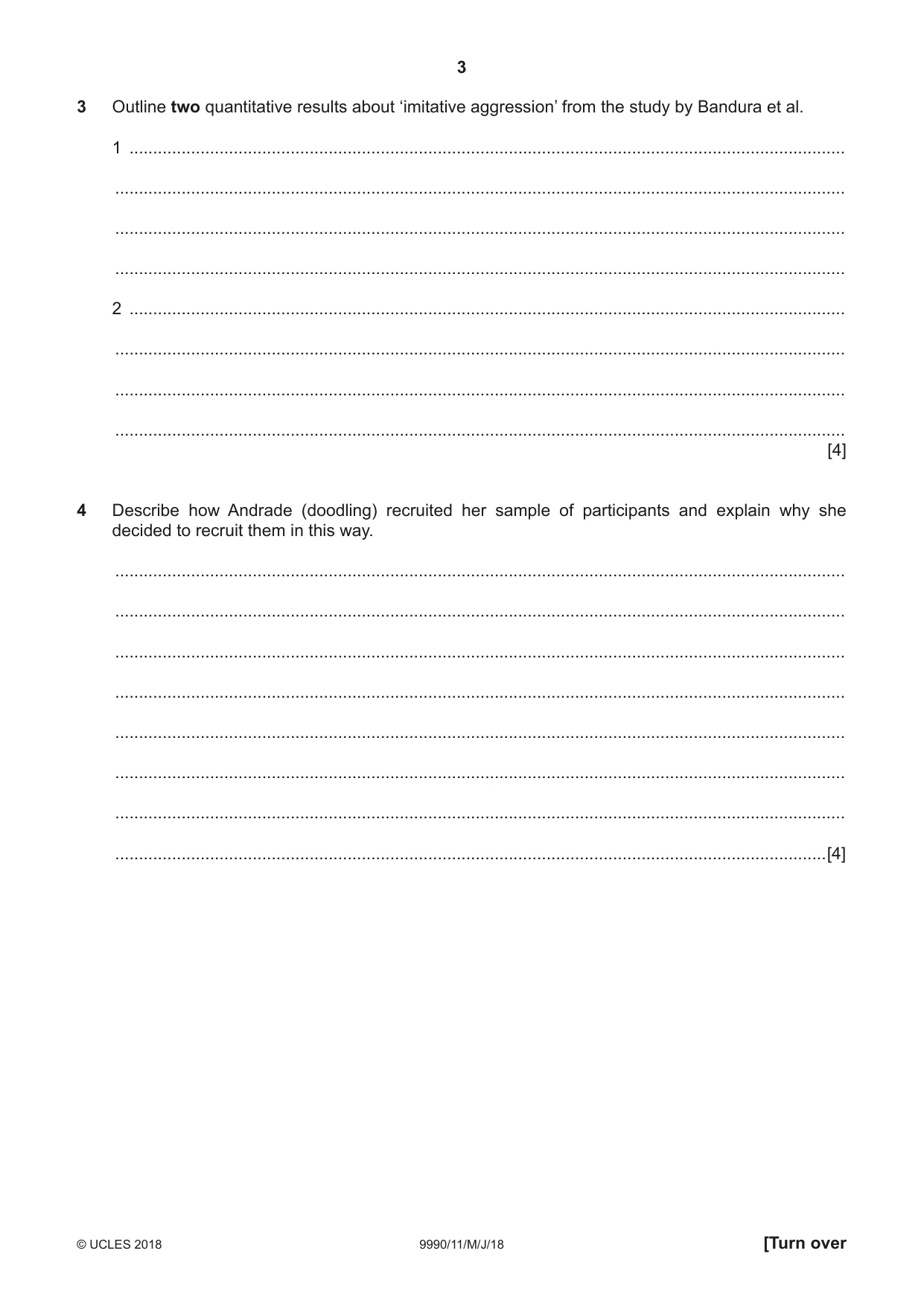 Cambridge A Level Psychology (from 2018) 9990 2018 May/June Paper 1 · Variant 1 question paper, page 3 of 8