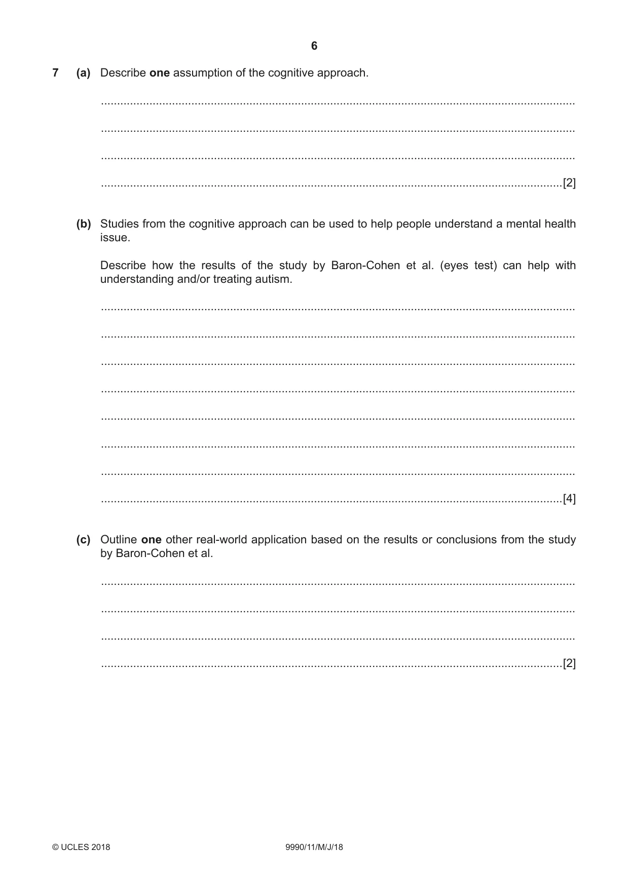 Cambridge A Level Psychology (from 2018) 9990 2018 May/June Paper 1 · Variant 1 question paper, page 6 of 8