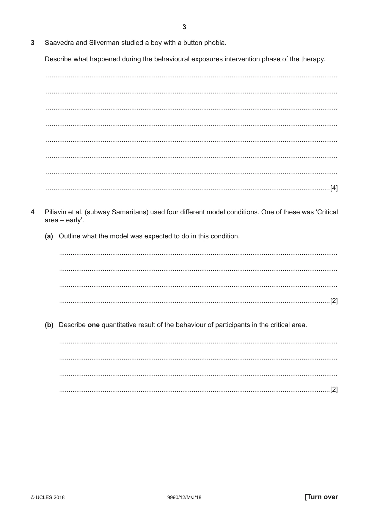 Cambridge A Level Psychology (from 2018) 9990 2018 May/June Paper 1 · Variant 2 question paper, page 3 of 8
