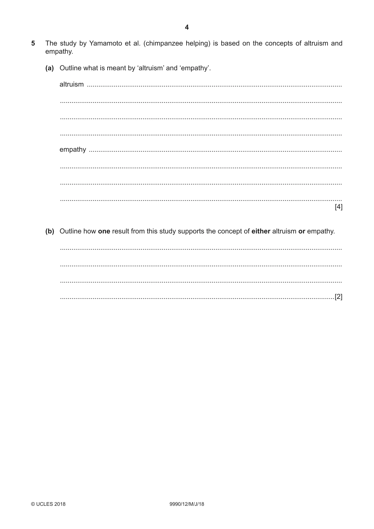Cambridge A Level Psychology (from 2018) 9990 2018 May/June Paper 1 · Variant 2 question paper, page 4 of 8