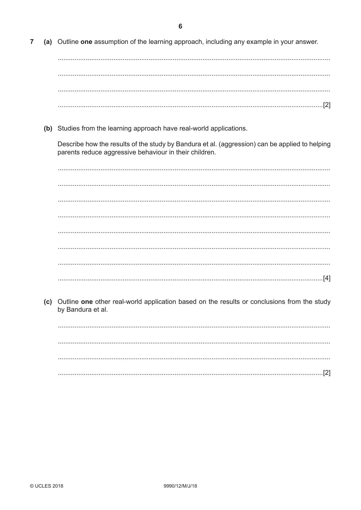Cambridge A Level Psychology (from 2018) 9990 2018 May/June Paper 1 · Variant 2 question paper, page 6 of 8