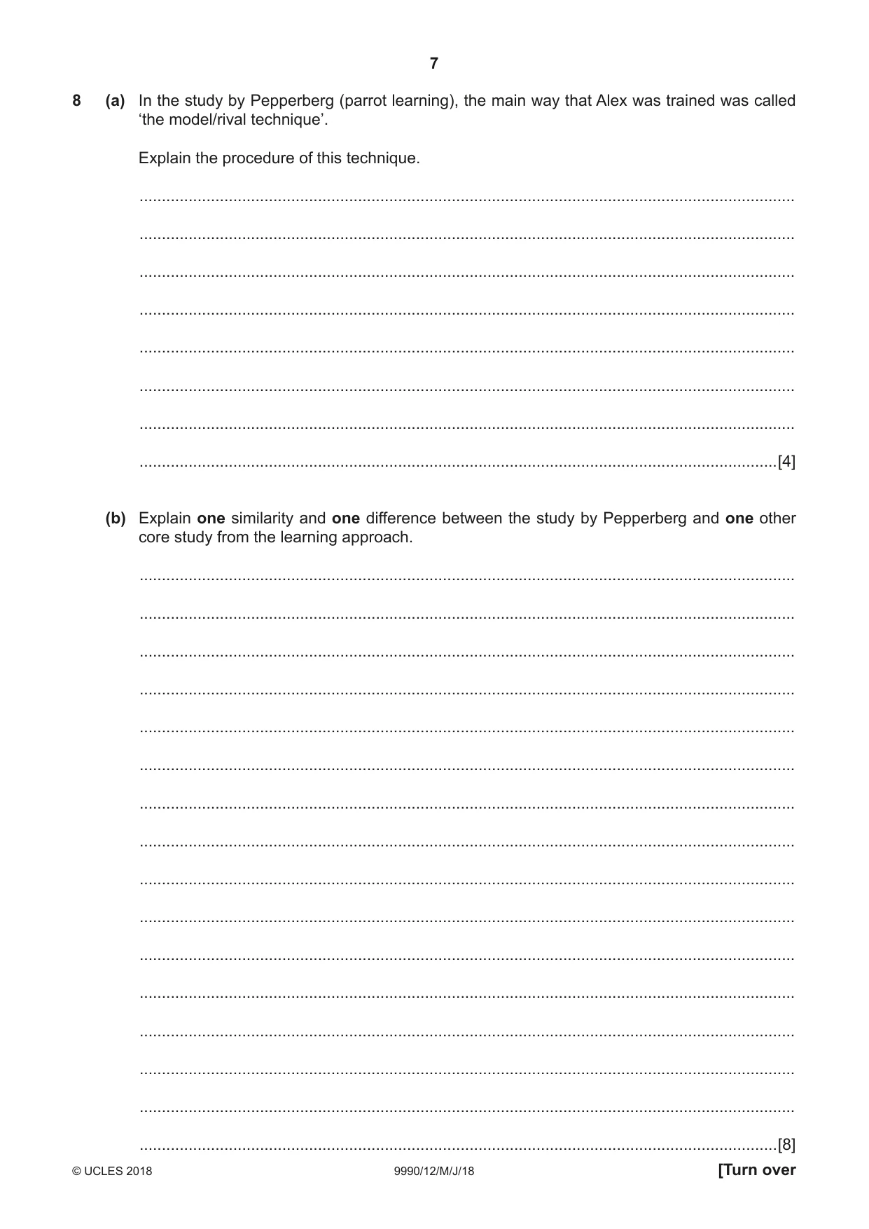 Cambridge A Level Psychology (from 2018) 9990 2018 May/June Paper 1 · Variant 2 question paper, page 7 of 8