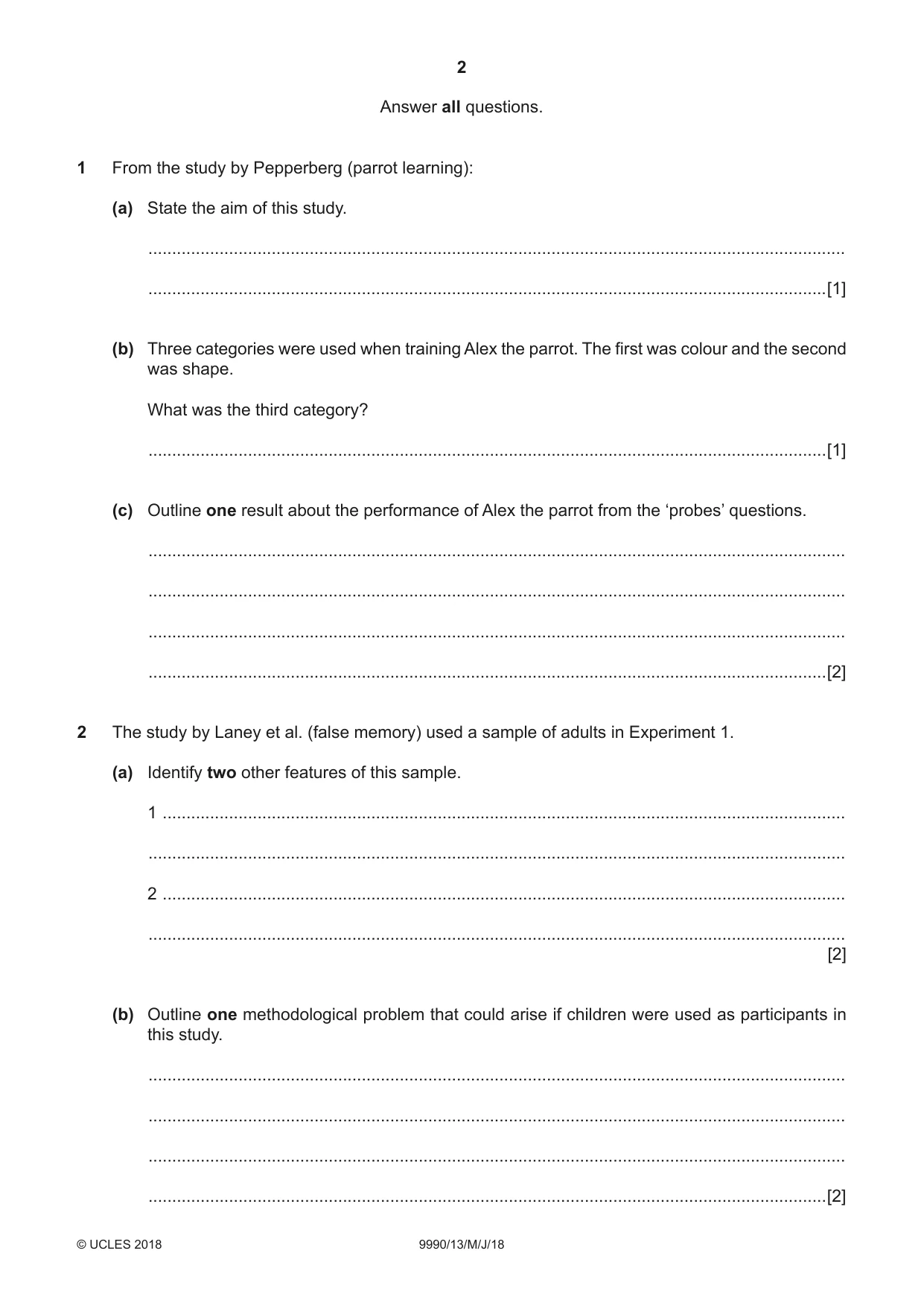 Cambridge A Level Psychology (from 2018) 9990 2018 May/June Paper 1 · Variant 3 question paper, page 2 of 8