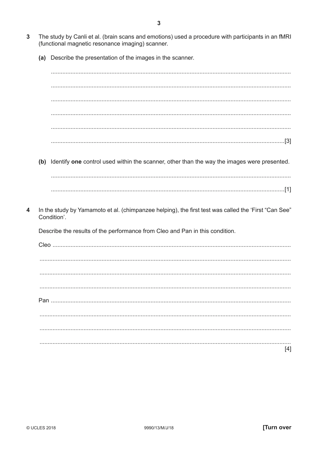 Cambridge A Level Psychology (from 2018) 9990 2018 May/June Paper 1 · Variant 3 question paper, page 3 of 8