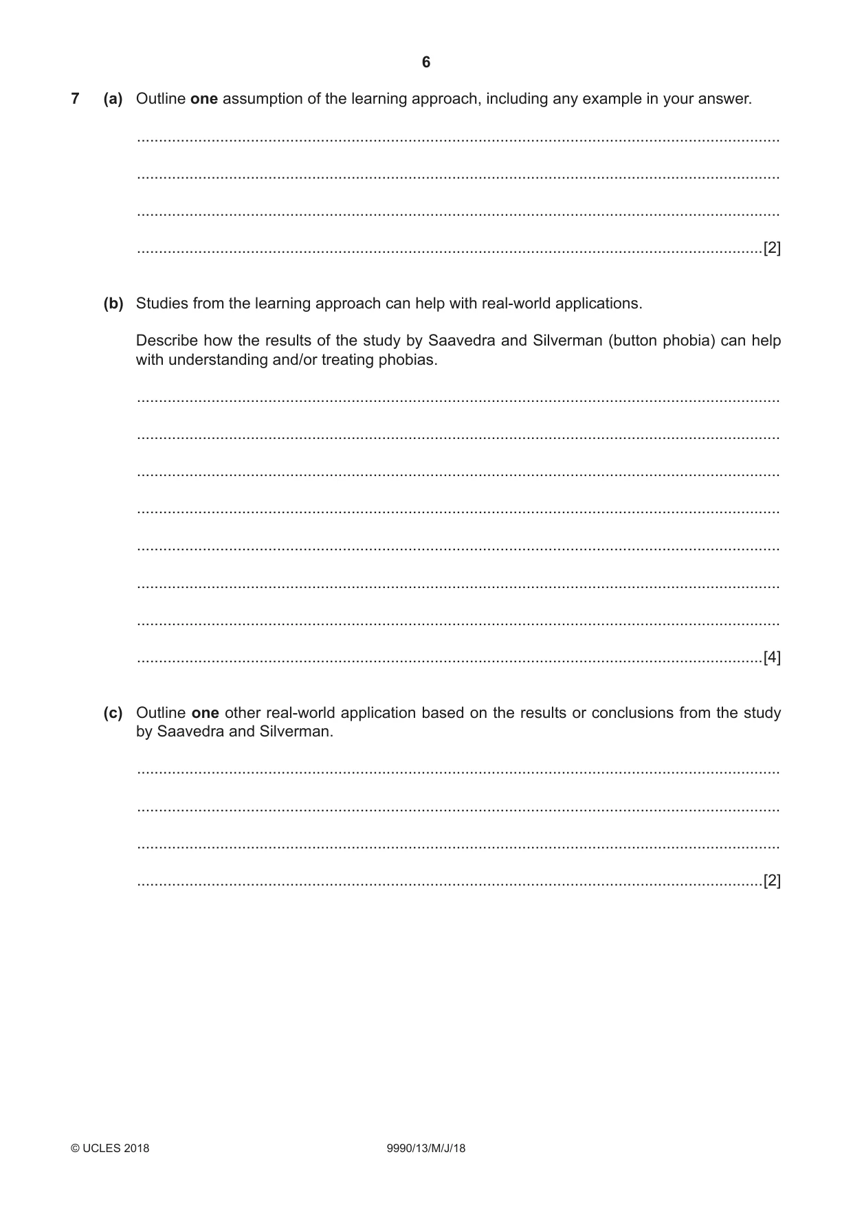 Cambridge A Level Psychology (from 2018) 9990 2018 May/June Paper 1 · Variant 3 question paper, page 6 of 8