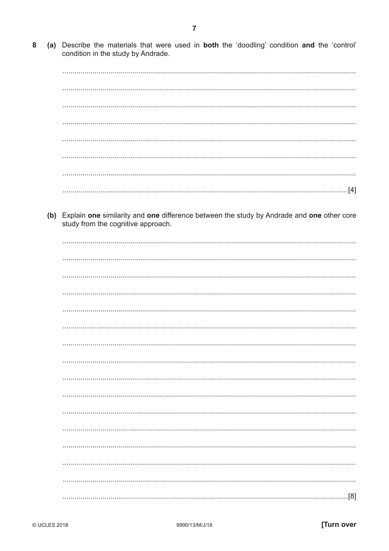 Cambridge A Level Psychology (from 2018) 9990 2018 May/June Paper 1 · Variant 3 question paper, page 7 of 8