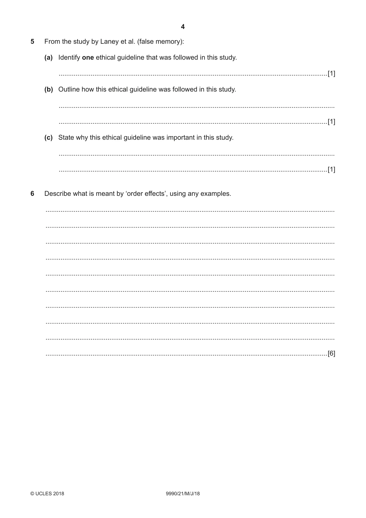 Cambridge A Level Psychology (from 2018) 9990 2018 May/June Paper 2 · Variant 1 question paper, page 4 of 12
