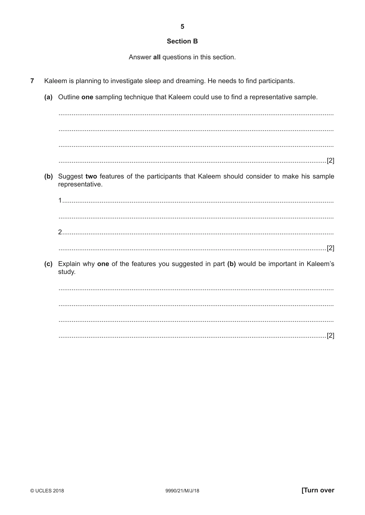 Cambridge A Level Psychology (from 2018) 9990 2018 May/June Paper 2 · Variant 1 question paper, page 5 of 12