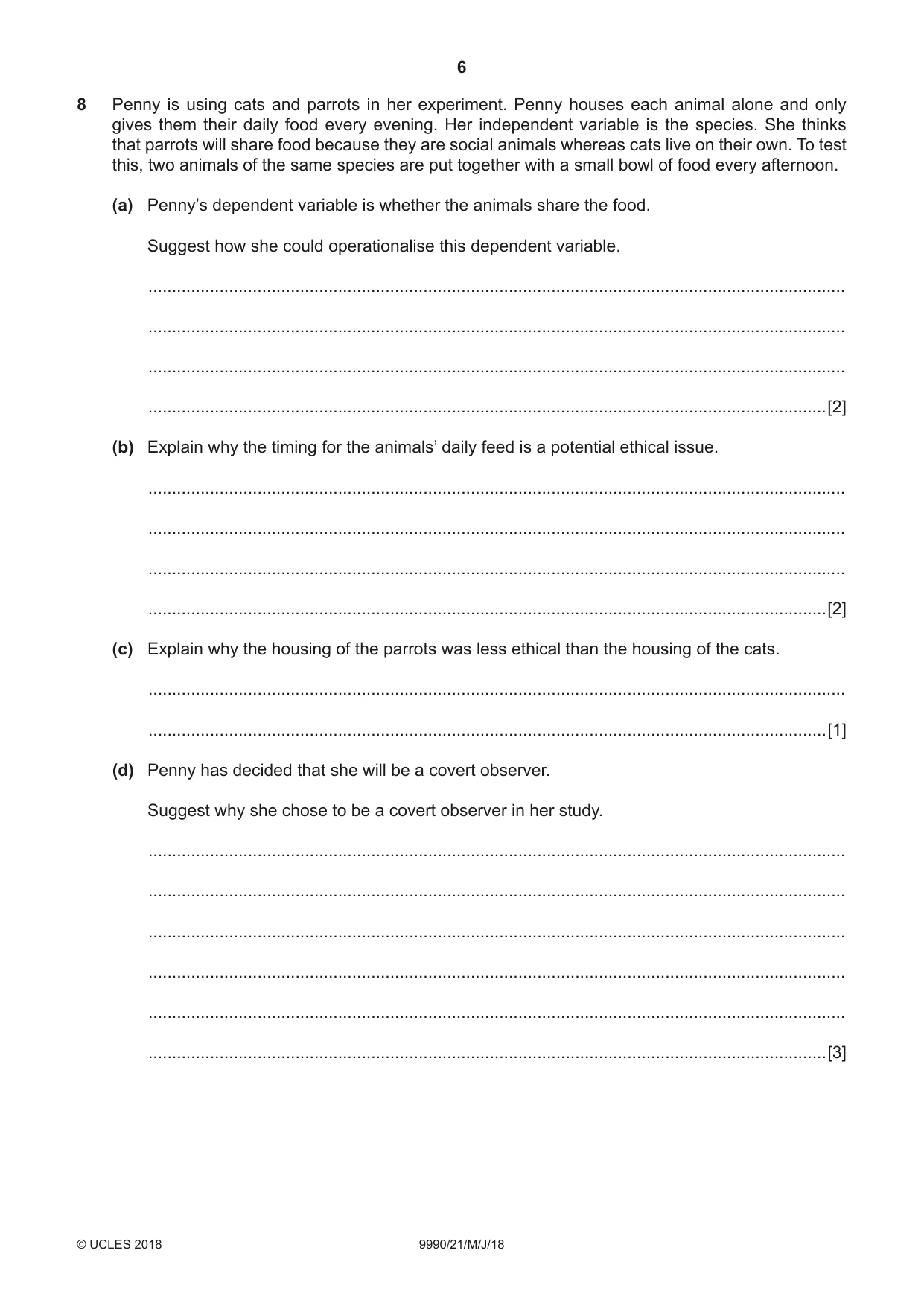 Cambridge A Level Psychology (from 2018) 9990 2018 May/June Paper 2 · Variant 1 question paper, page 6 of 12