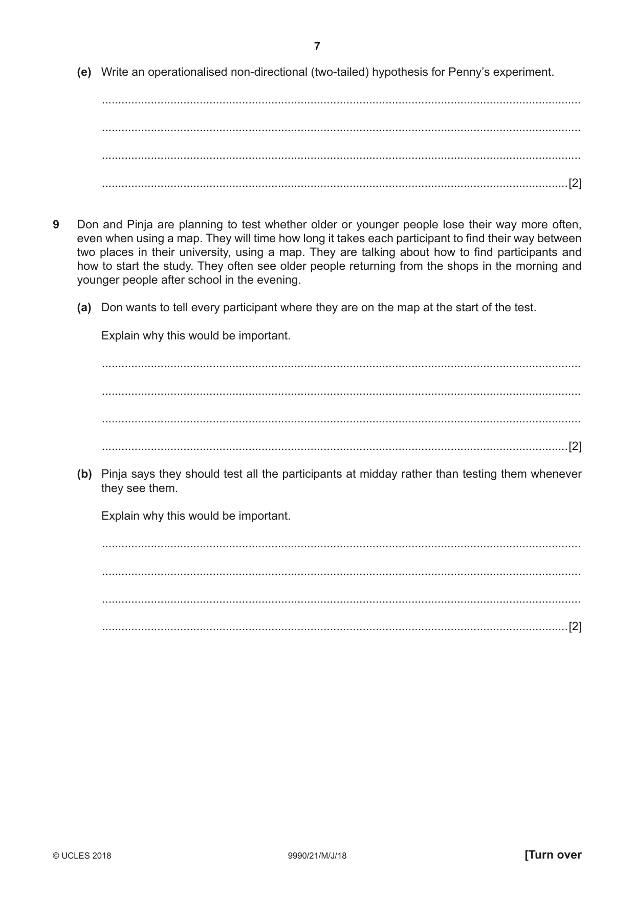 Cambridge A Level Psychology (from 2018) 9990 2018 May/June Paper 2 · Variant 1 question paper, page 7 of 12