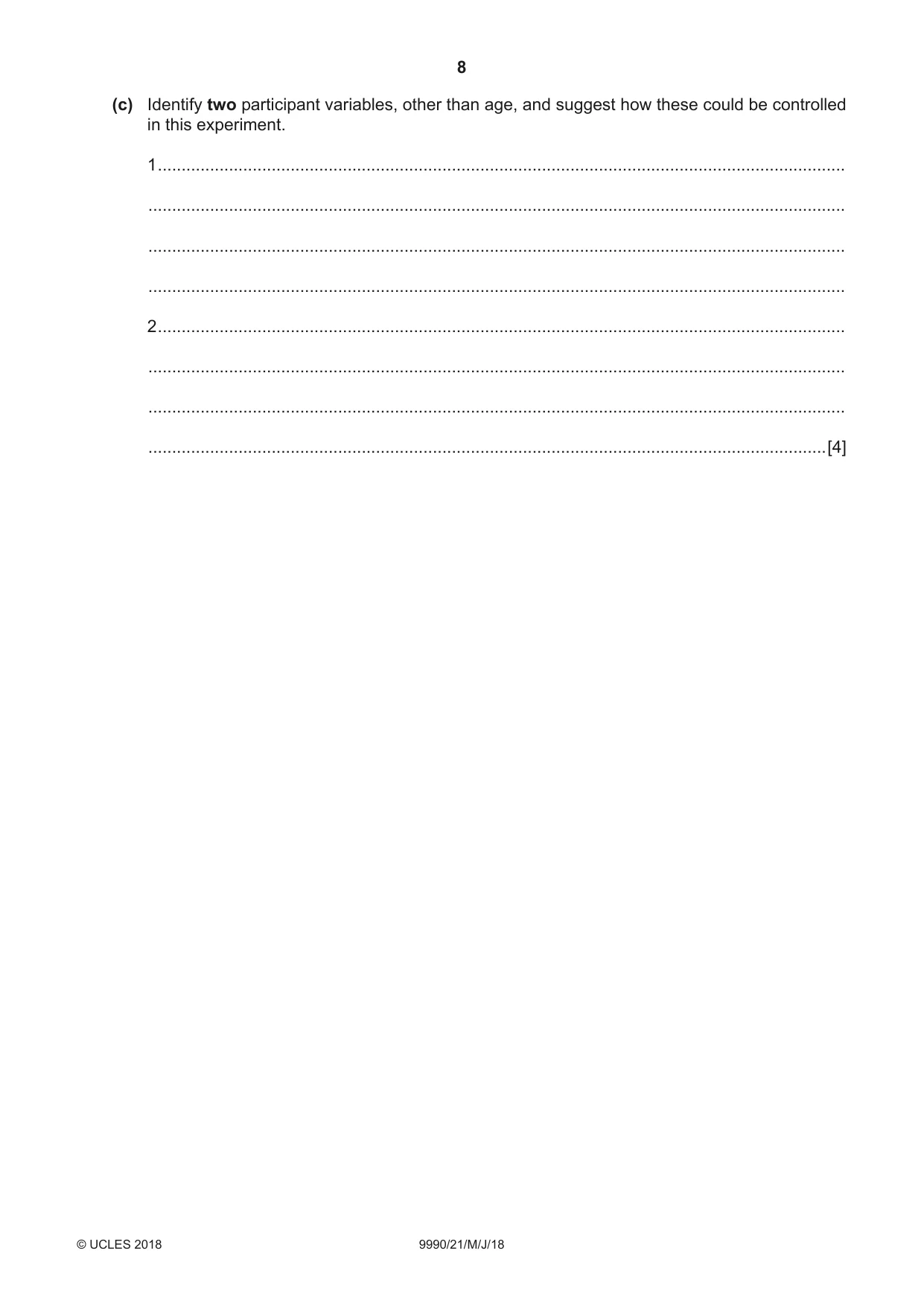 Cambridge A Level Psychology (from 2018) 9990 2018 May/June Paper 2 · Variant 1 question paper, page 8 of 12