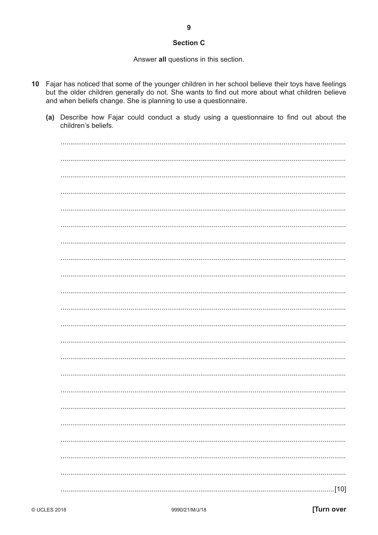 Cambridge A Level Psychology (from 2018) 9990 2018 May/June Paper 2 · Variant 1 question paper, page 9 of 12