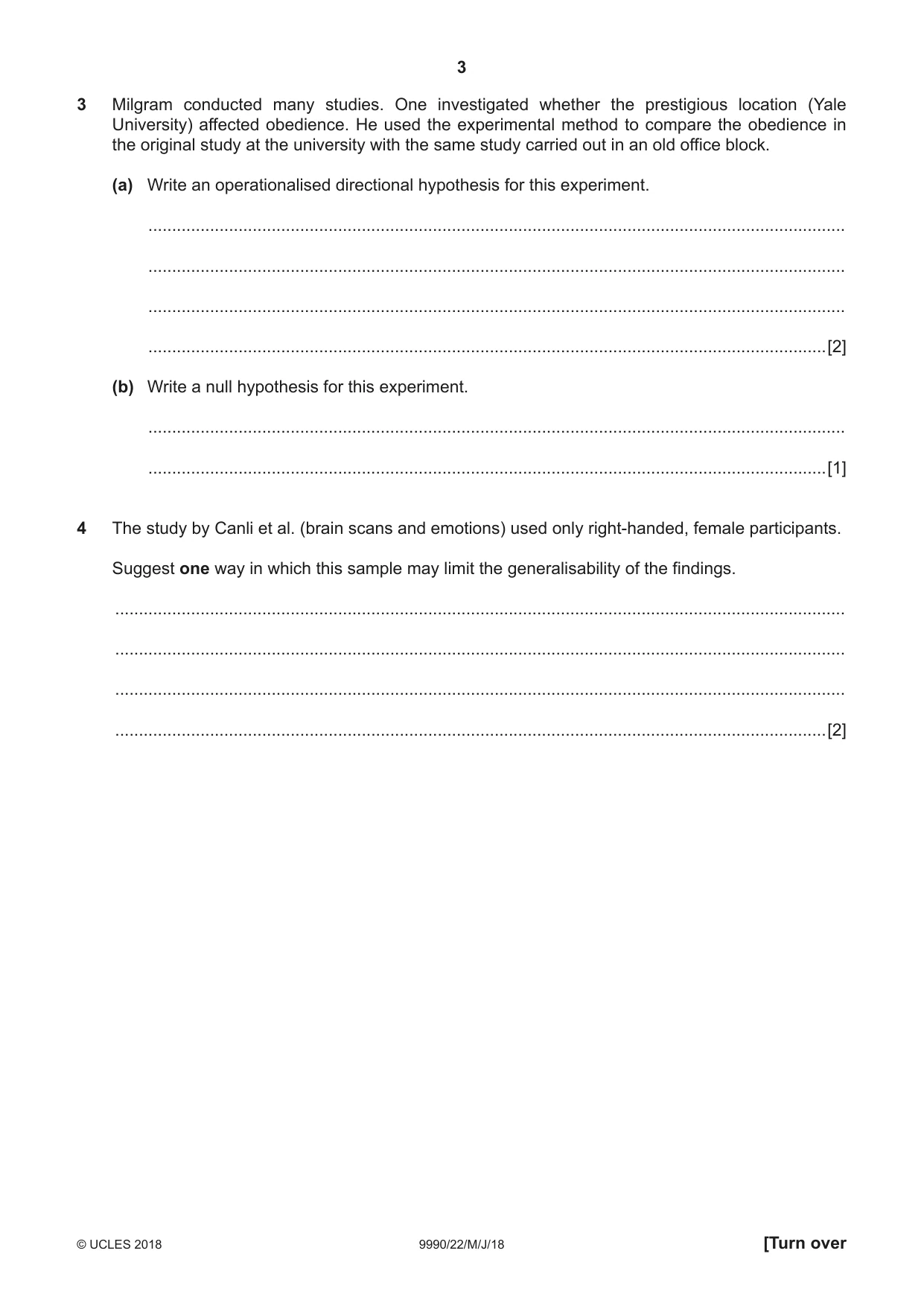 Cambridge A Level Psychology (from 2018) 9990 2018 May/June Paper 2 · Variant 2 question paper, page 3 of 12