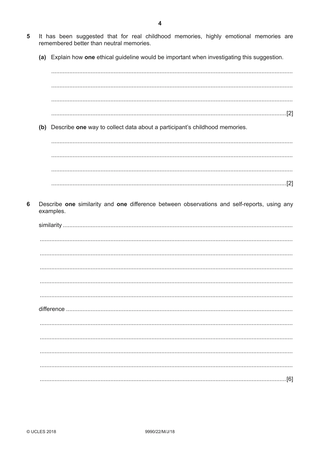 Cambridge A Level Psychology (from 2018) 9990 2018 May/June Paper 2 · Variant 2 question paper, page 4 of 12