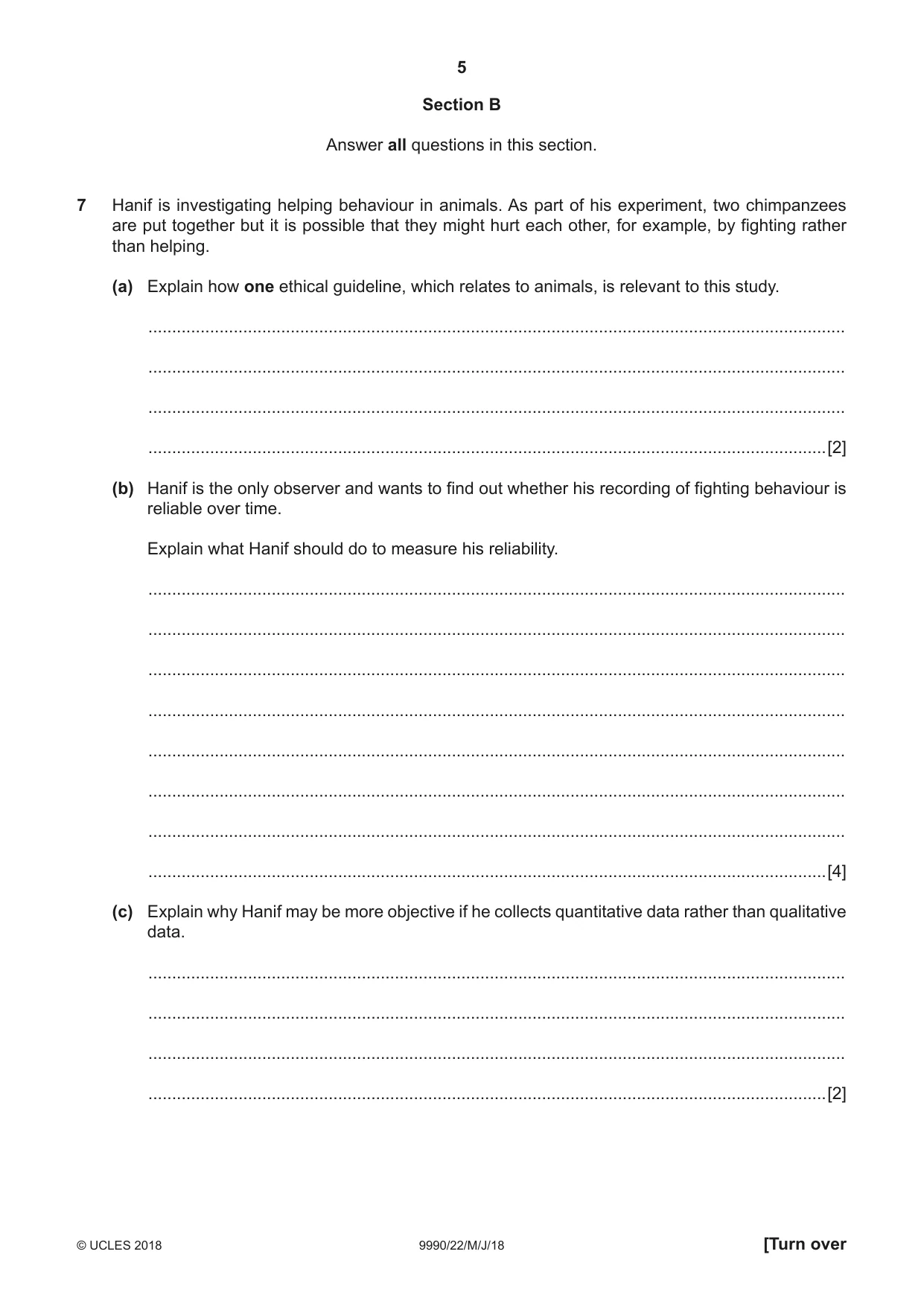 Cambridge A Level Psychology (from 2018) 9990 2018 May/June Paper 2 · Variant 2 question paper, page 5 of 12