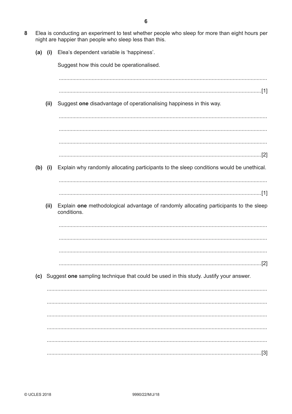 Cambridge A Level Psychology (from 2018) 9990 2018 May/June Paper 2 · Variant 2 question paper, page 6 of 12