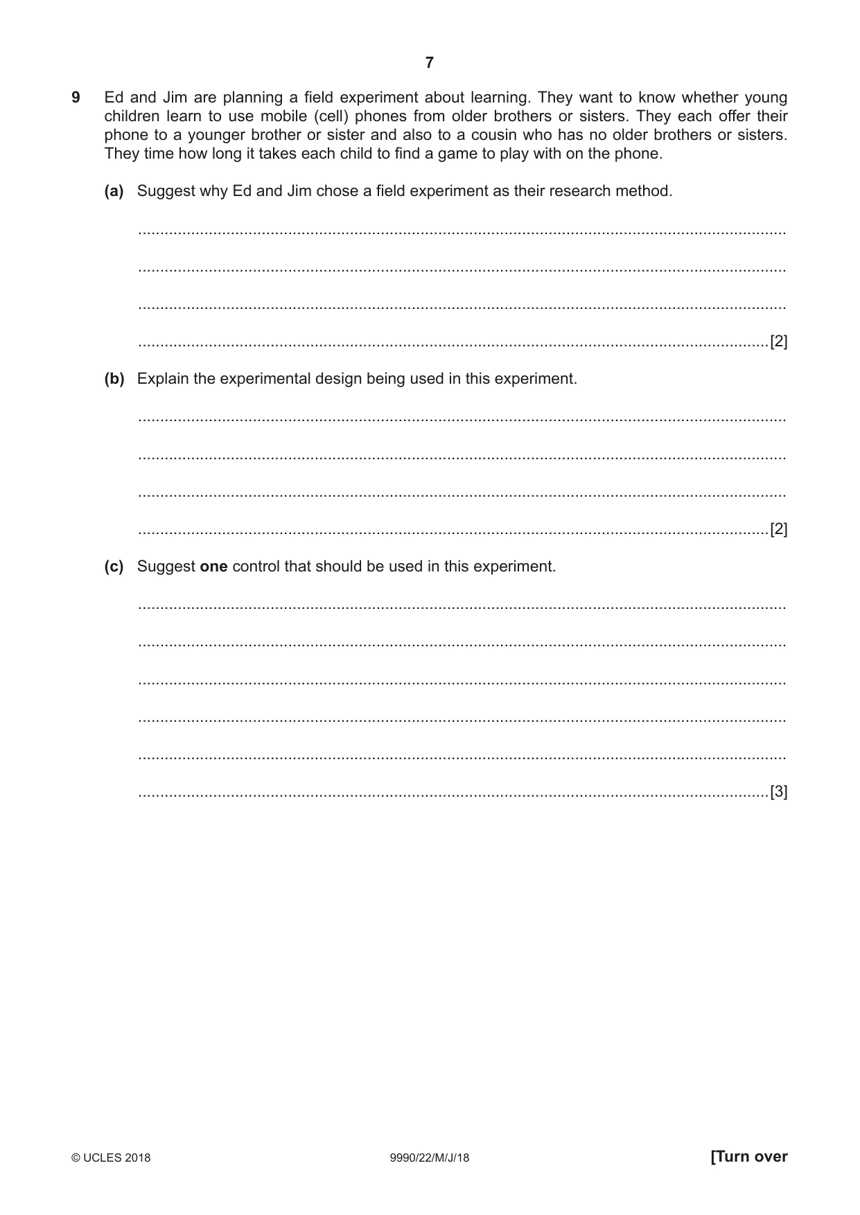 Cambridge A Level Psychology (from 2018) 9990 2018 May/June Paper 2 · Variant 2 question paper, page 7 of 12